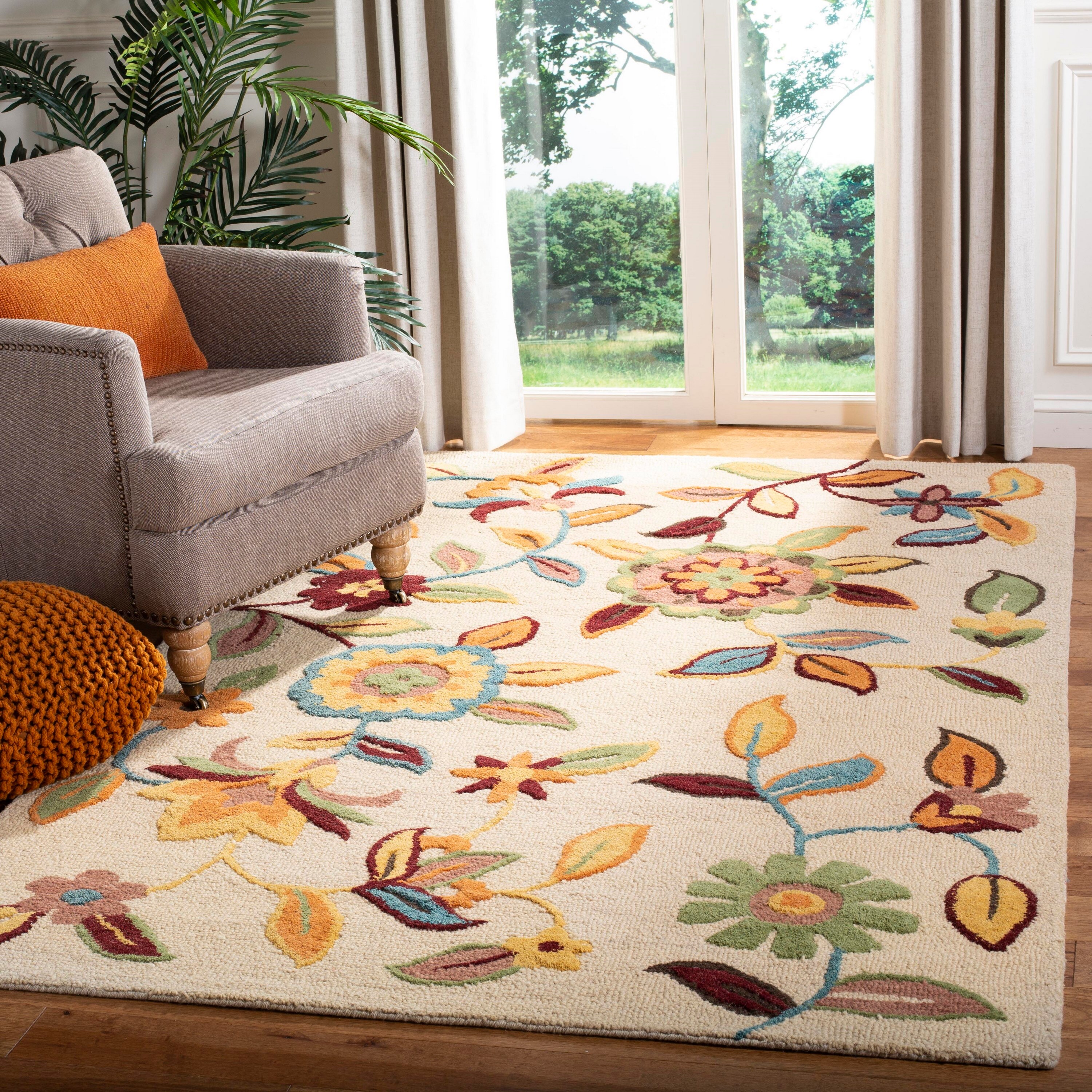 Safavieh BLM677A-24 Blossom Adell 3 x 4 (ft) Hooked Wool Beige/Multi Rectangular Indoor Floral/Botanical Bohemian/Eclectic Runner rug