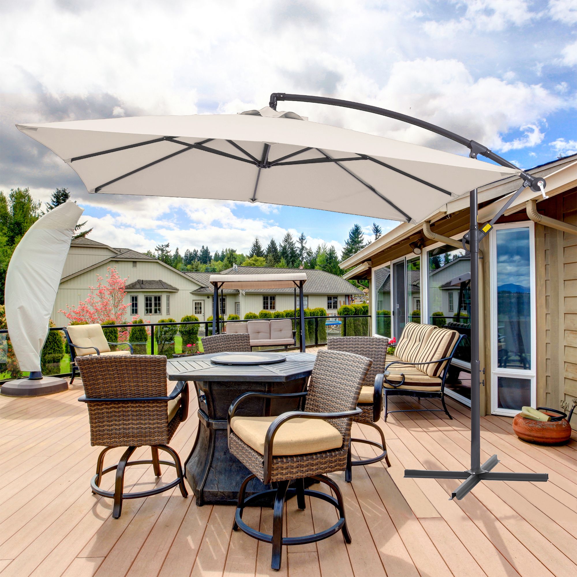 ACEGOSES LW-81BE 8.2-Feet Steel Beige No-tilt Offset Patio Umbrella