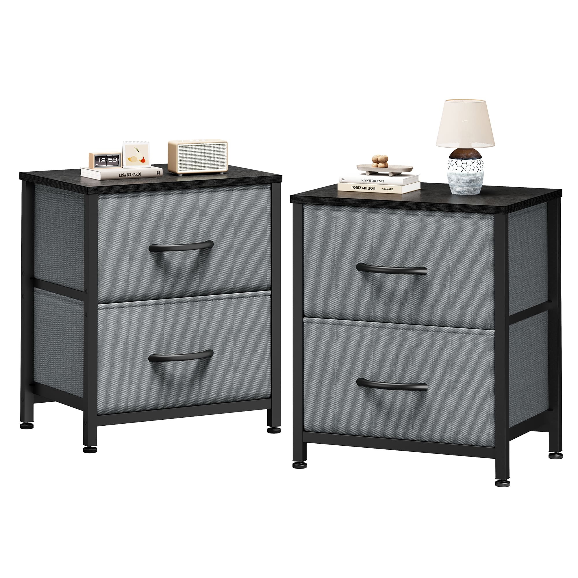 Sweetcrispy 2-Pack Gray Small Dresser Nightstand with 2 Fabric Drawers and  Metal Frame in the Nightstands department at Lowes.com