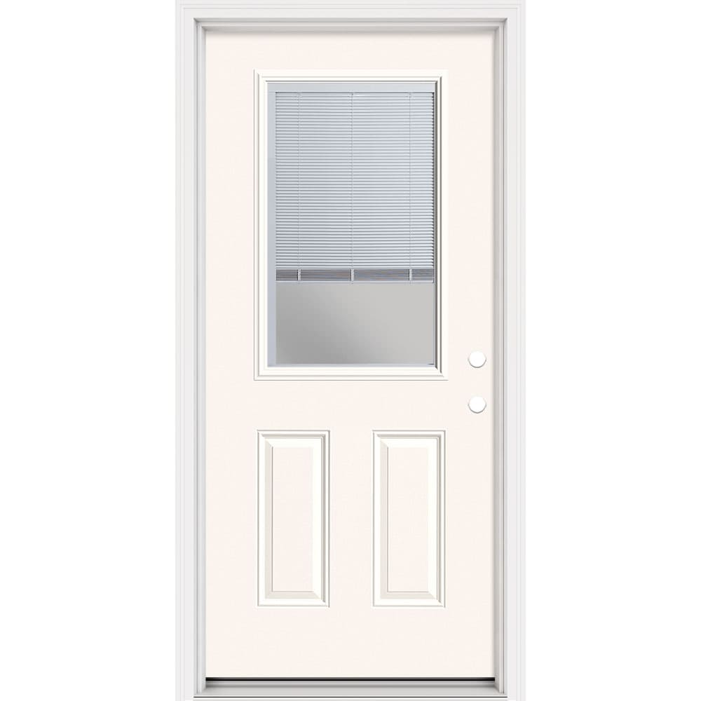 Masonite 321443 Steel Doors Series 36-in x 80-in x 4-9/16-in Steel Half lite Left-hand inswing Modern White Painted Prehung Front Door with Brickmould Insulating core