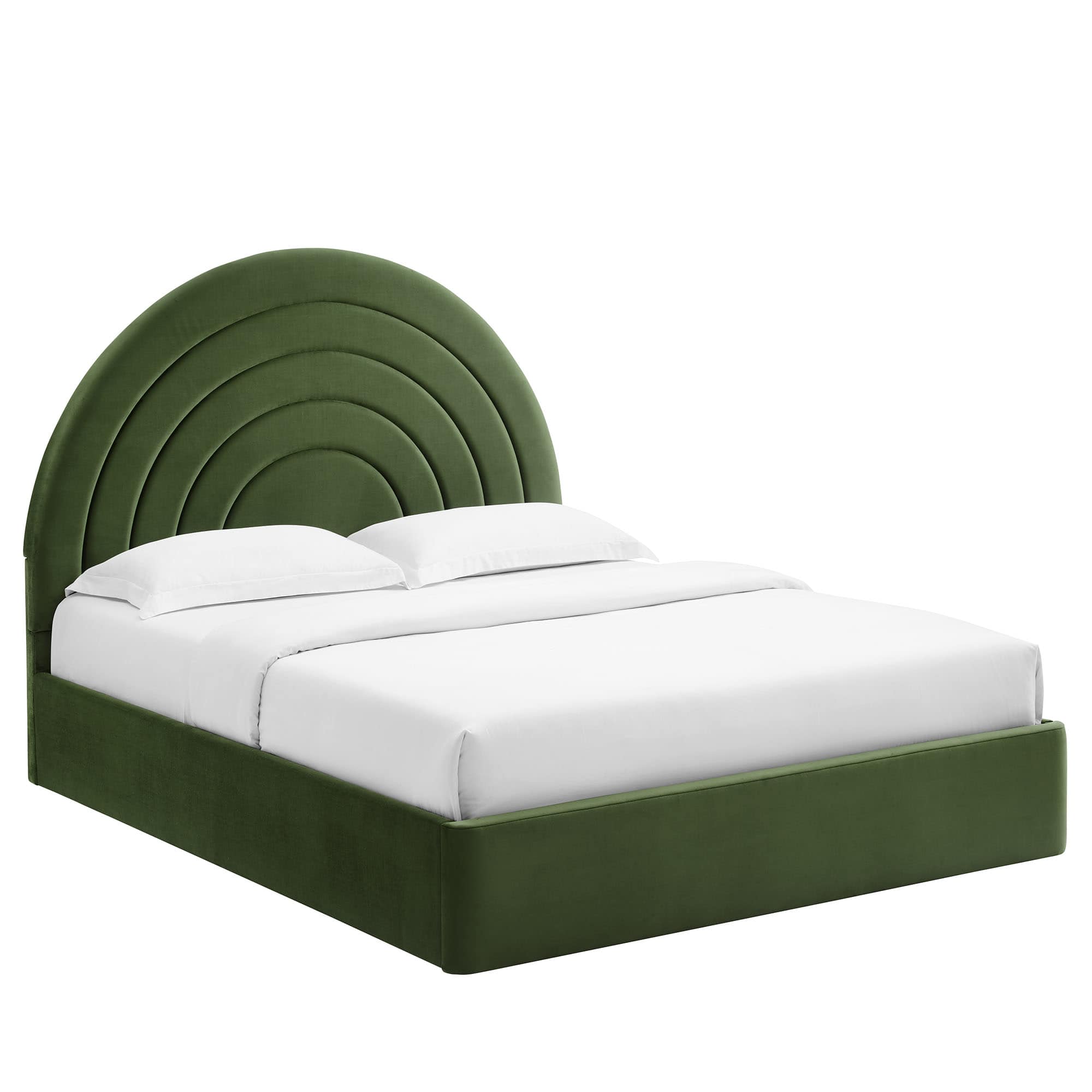  Solana Arched Performance Velvet Full Platform Bed in Moss Green
