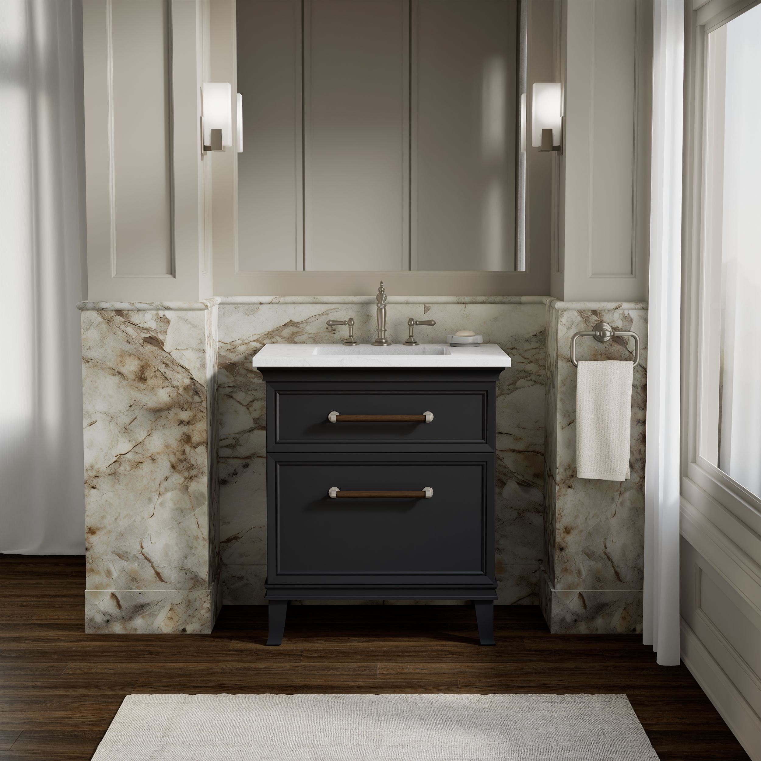 KOHLER Artifacts 30-in Slate Grey Undermount Single Sink Bathroom Vanity with White Quartz Top