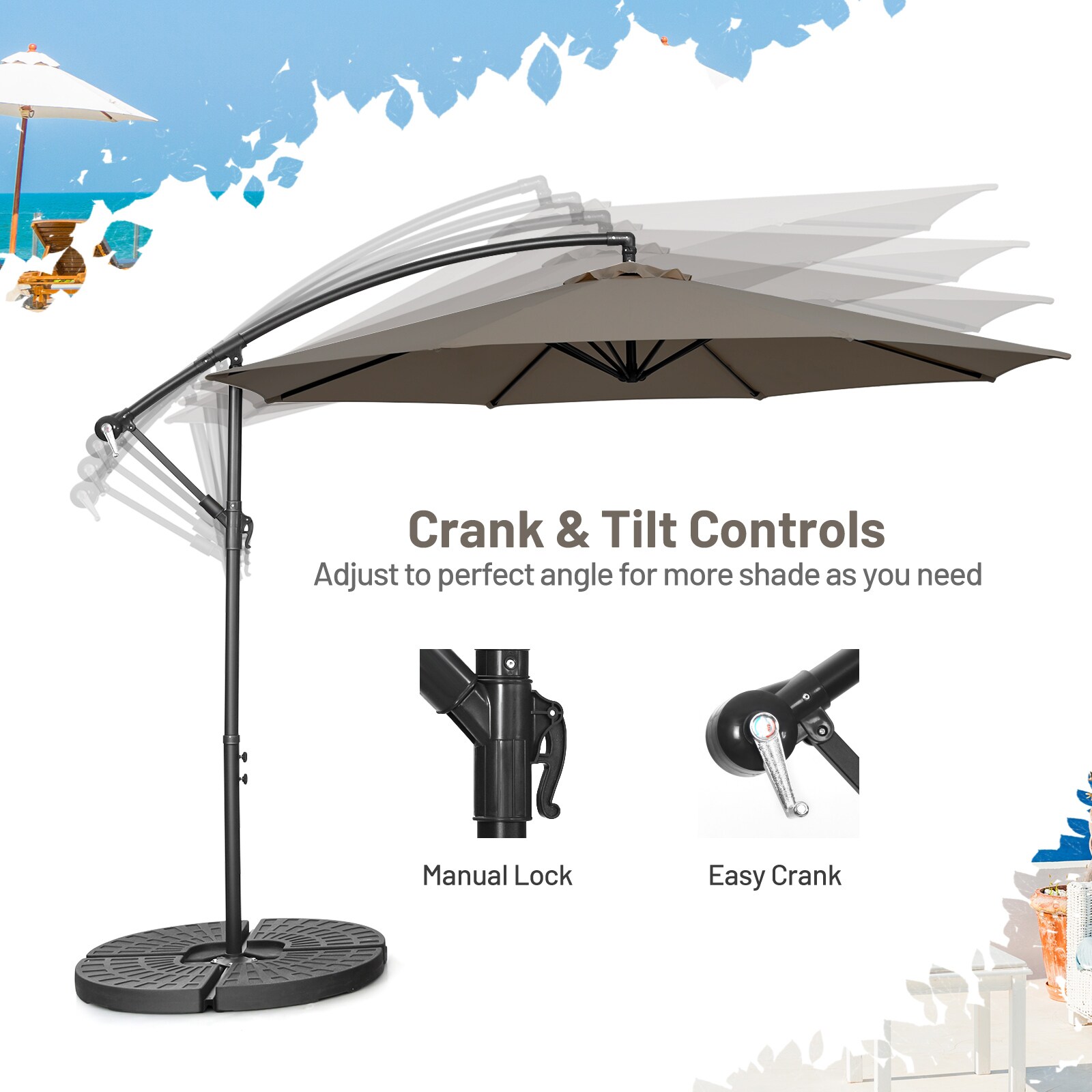 Clihome 10-ft Steel Brown Crank Offset Patio Umbrella CWCH-NP10AD171CF ...