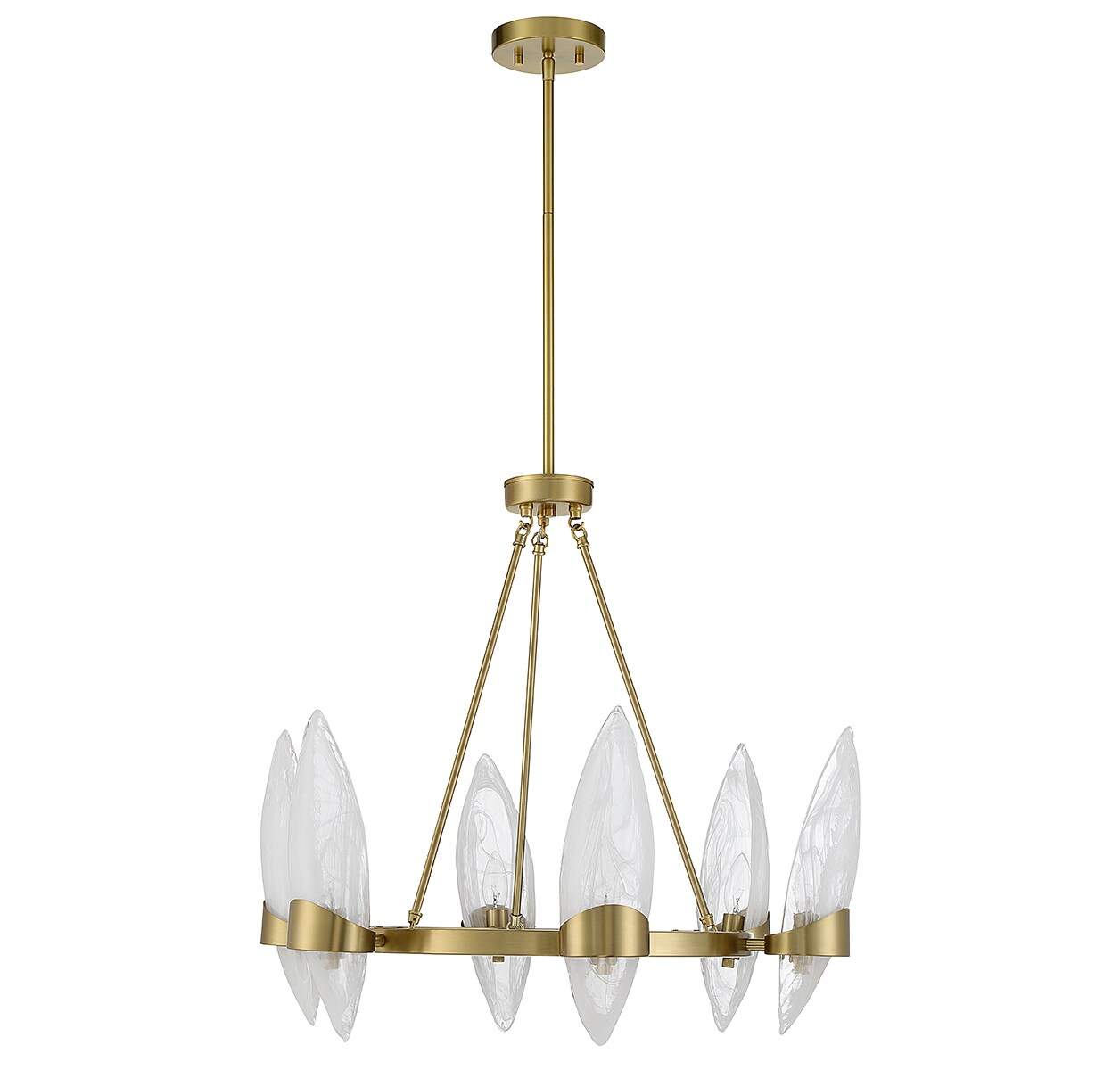 Nouvel Warm Brass 6-Light Chandelier with Handmade Glass Shades