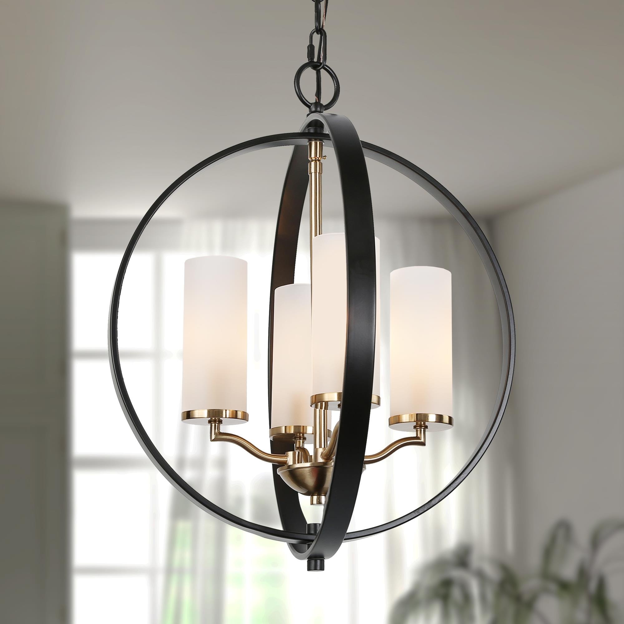 Uolfin 4-Light Black and Gold In Frosted Cylinder Glass Modern ...