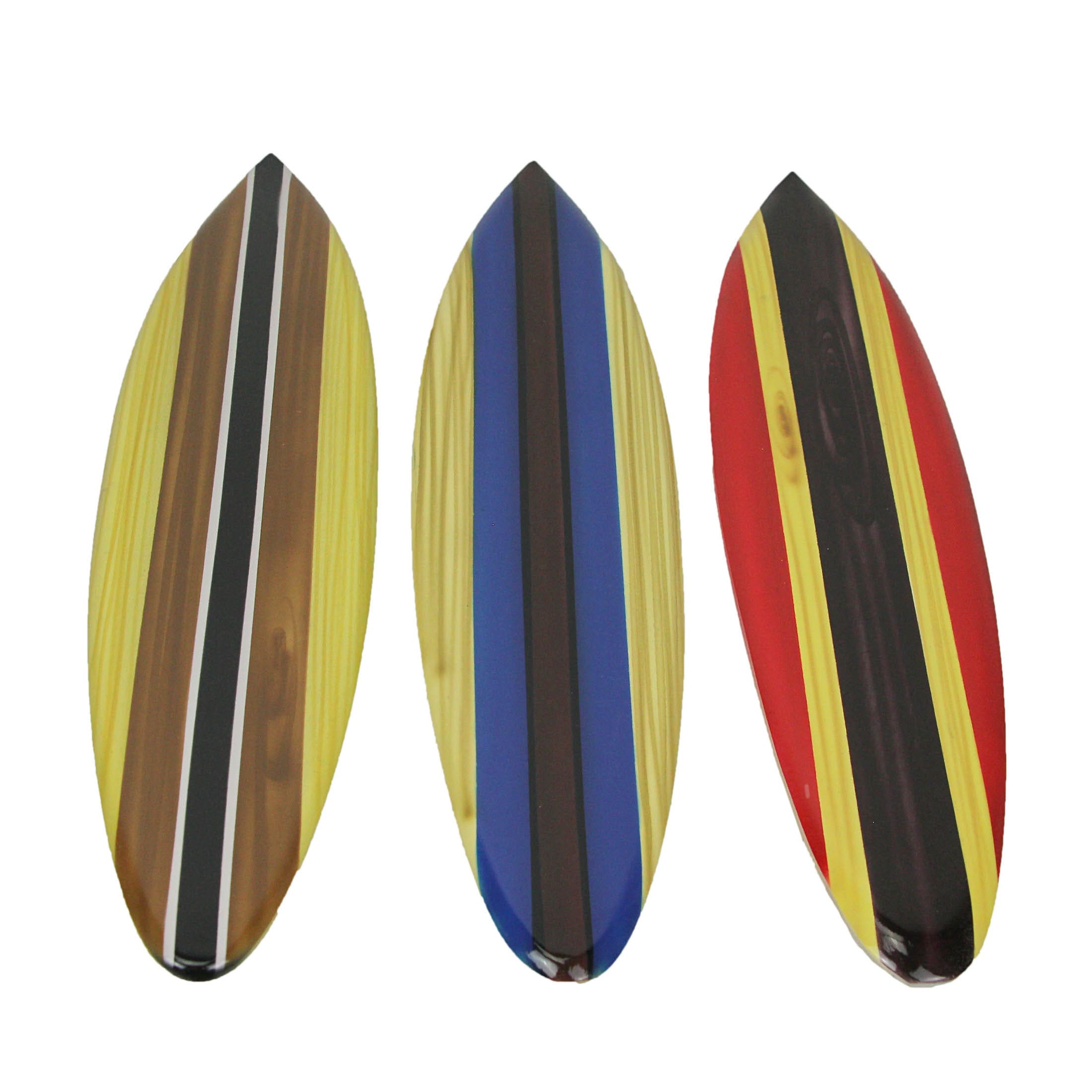 Zeckos ZKO-99037 Set of 3 Wooden Striped Surfboard Wall Hangings 16 Inches Long