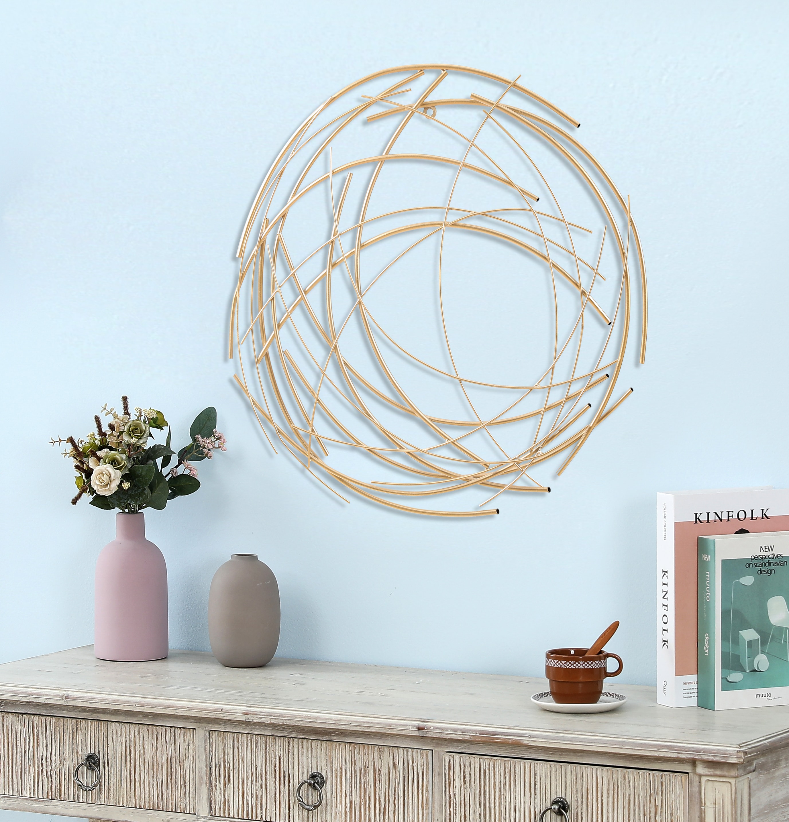 LuxenHome Gold Finish Iron Circular Wall Sculpture
