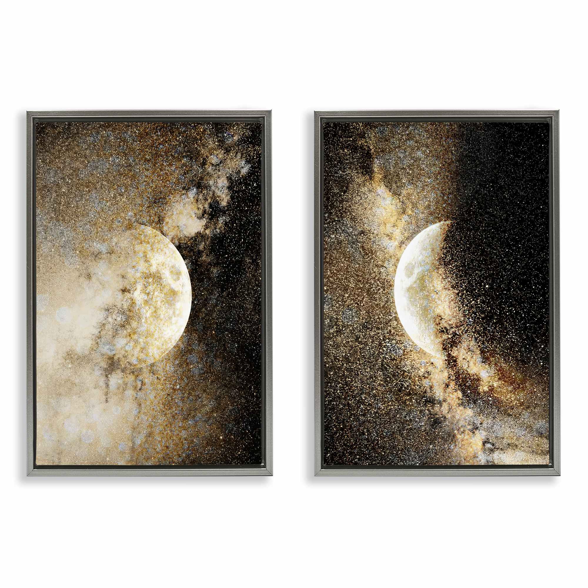 Stupell Industries B2-886-FFL-2PC-16X24 Moons with Starry Nebulas 2pc Floating Frame Set design by Gemma Bardot