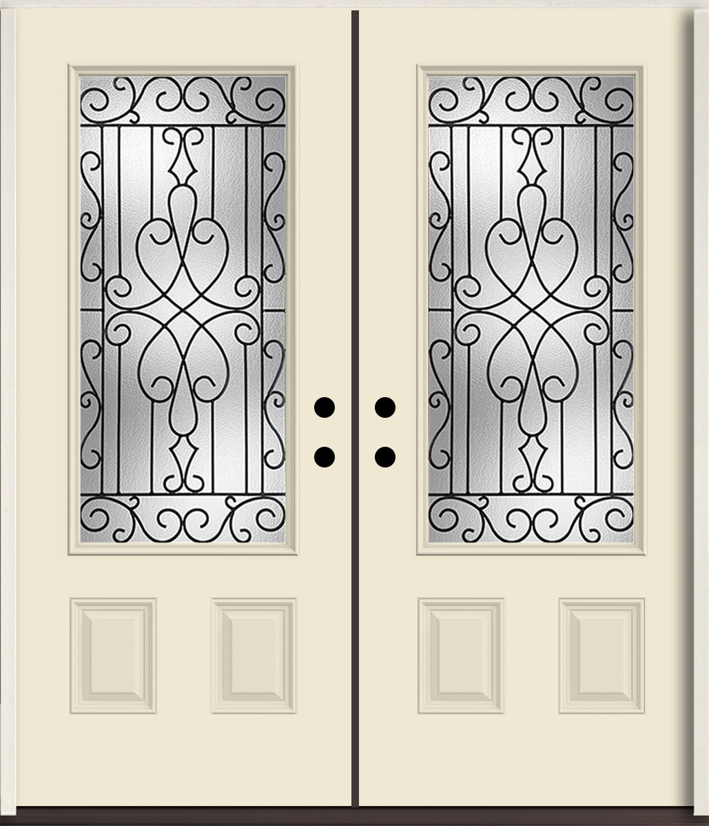 RELIABILT LO964149 Wyngate 72-in x 80-in x Fiberglass 3/4 lite Right-hand inswing Bisque Paint Painted Prehung Double Front Door Insulating core