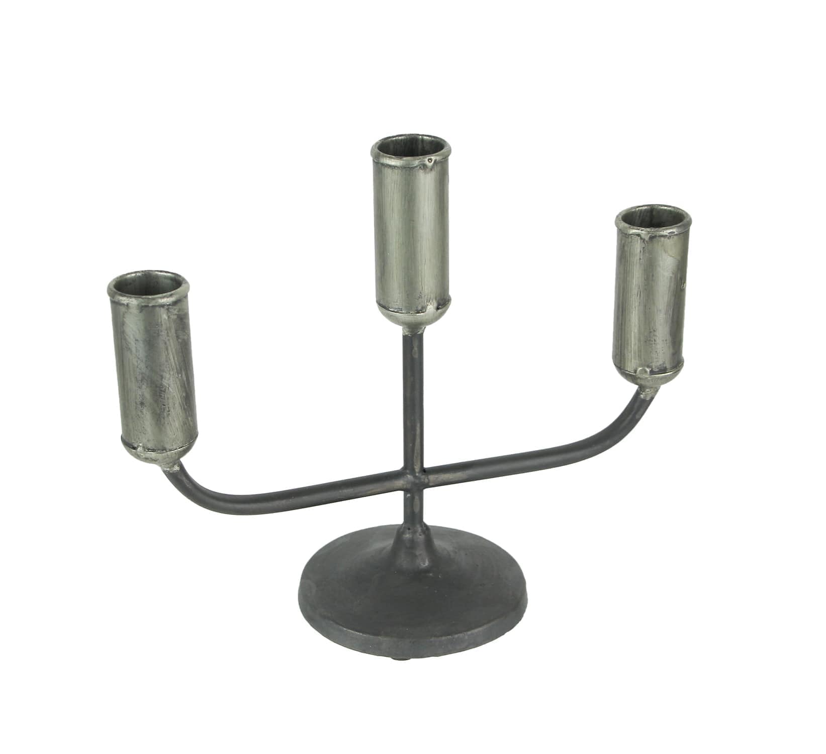 Things2Die4 PDH-HX02089 Primitive Design Rolled Steel Triple Taper Candle Stick Holder