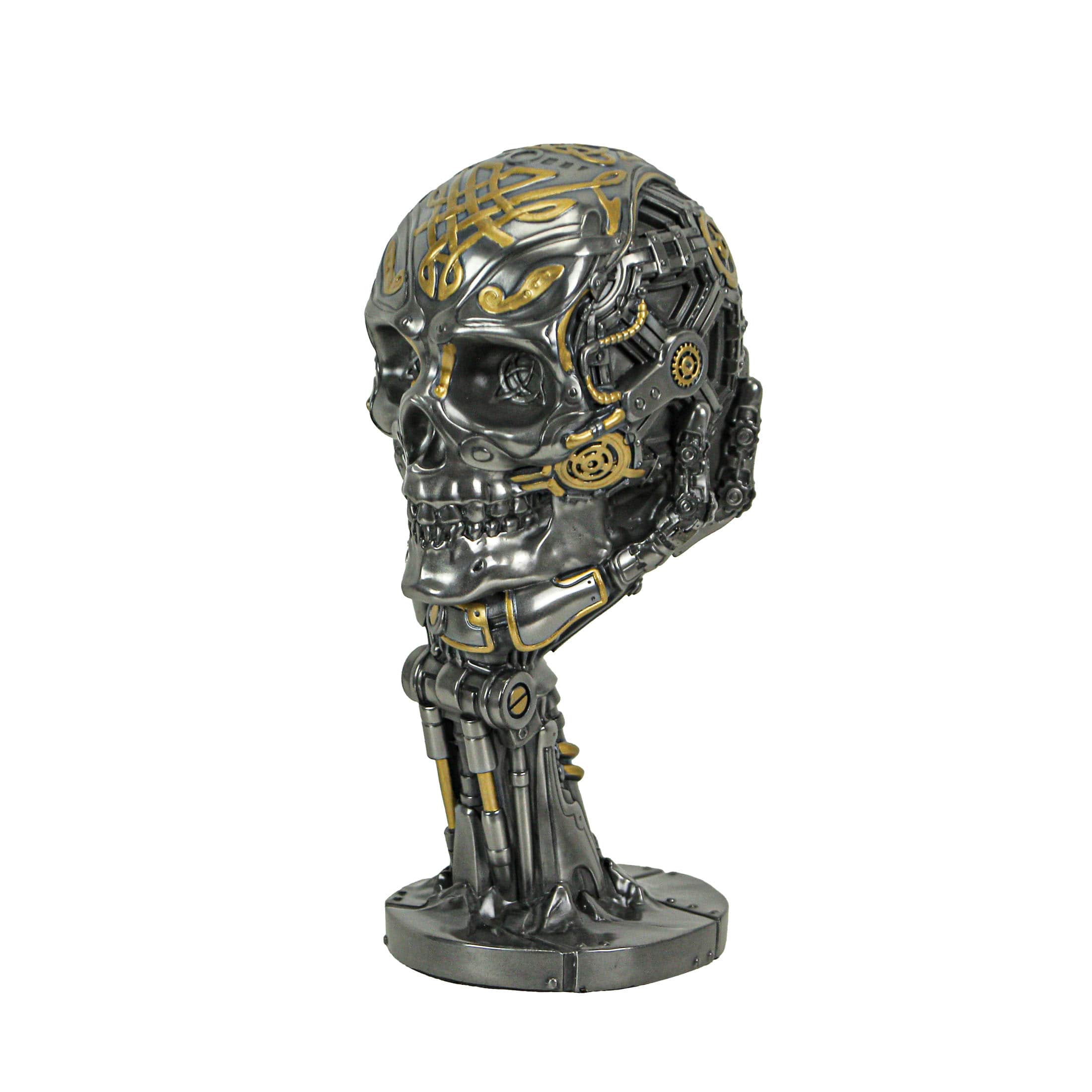Veronese Design US-WU77974A8 Silver - Gold Finished Steampunk Human Skull Statue - Robotic Arm Base