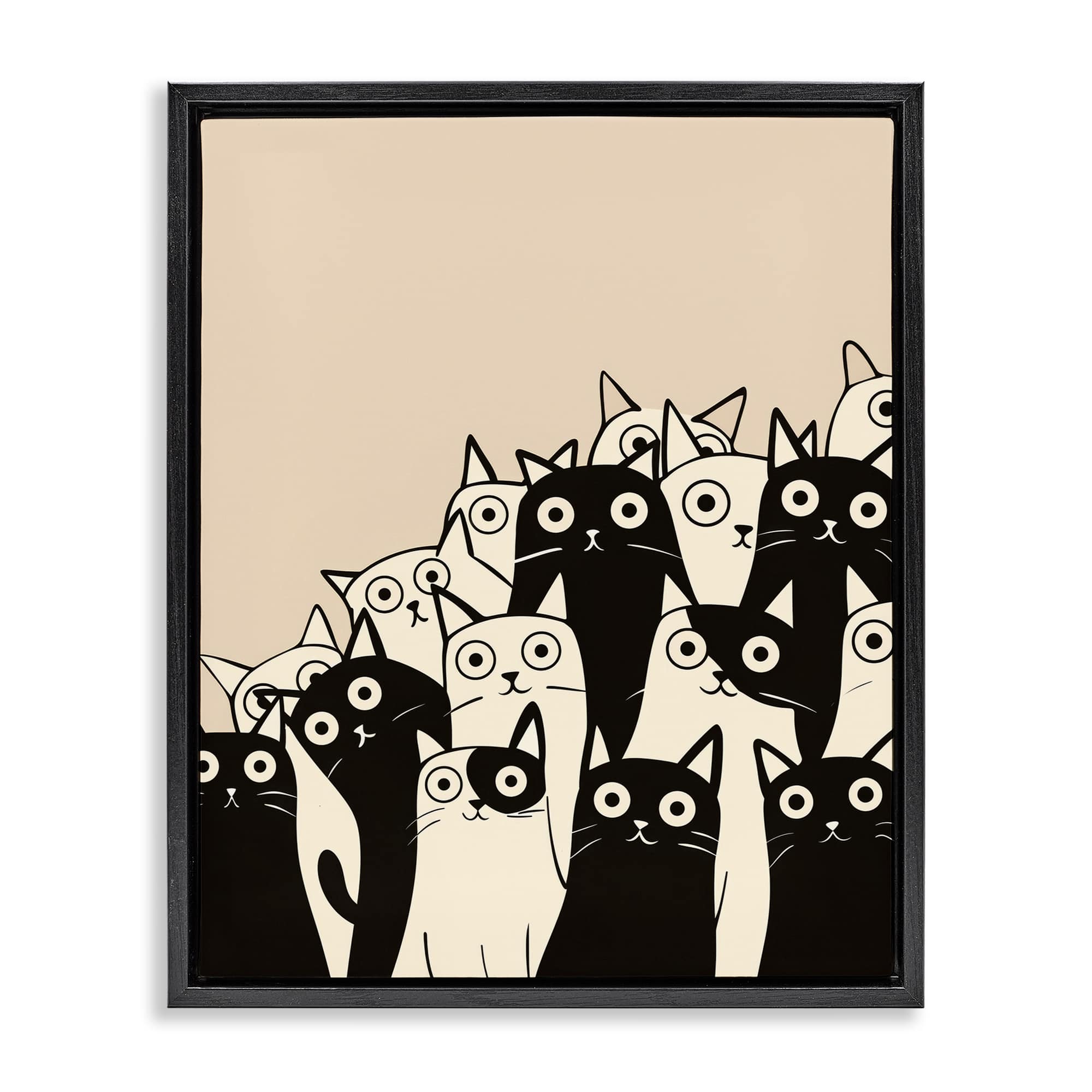 Stupell Industries BT-914-FFB-16X20 Fun Modern Black and  White Cats Floating Frame design by Arlington Prints