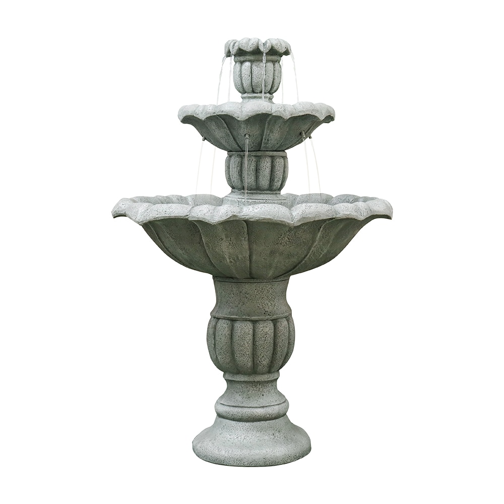 Watnature FD50060 39.3-in H Concrete Electric Powered Tiered Outdoor Fountain with Birdbath Pump Included