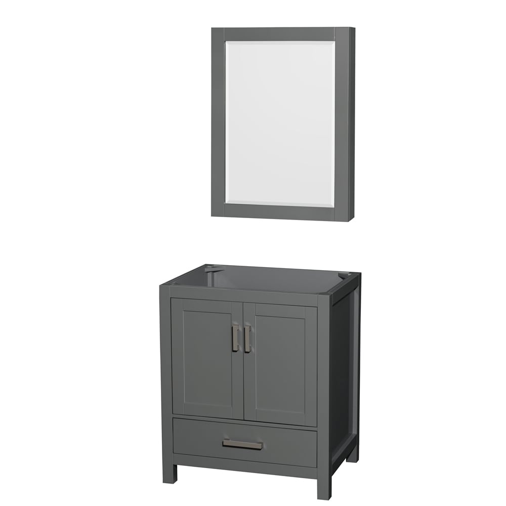 Wyndham Collection WCS141430SKGCXSXXMED Sheffield 30-in Dark Gray with Brushed Chrome Trim Bathroom Vanity Base Cabinet without Top (Mirror Included) (Medicine Cabinet Included)