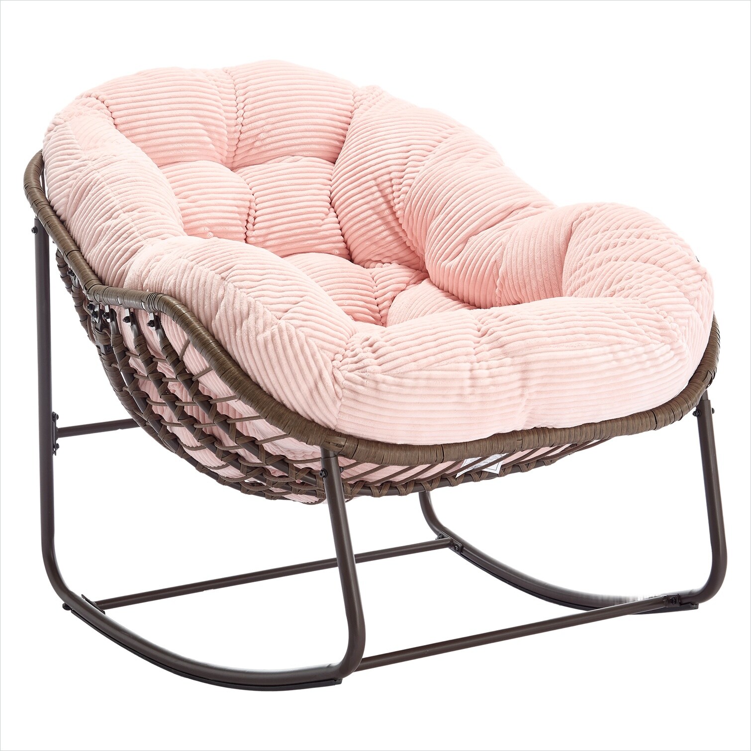 Naturefalls Blush Pink Oversized Rattan Rocking Chair with Padded ...