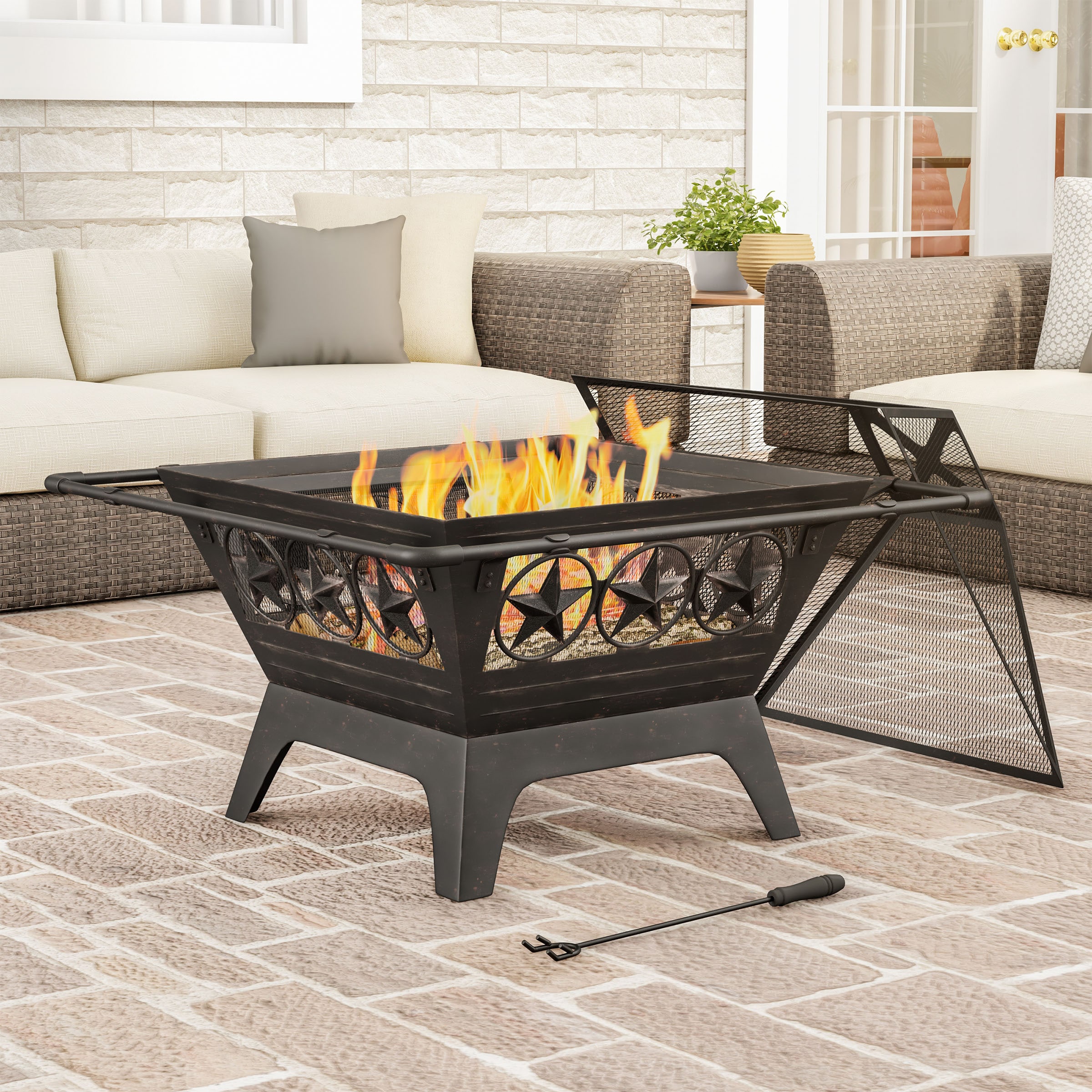 Nature Spring 241574OJI 32-in W Black Steel Wood-Burning Fire Pit