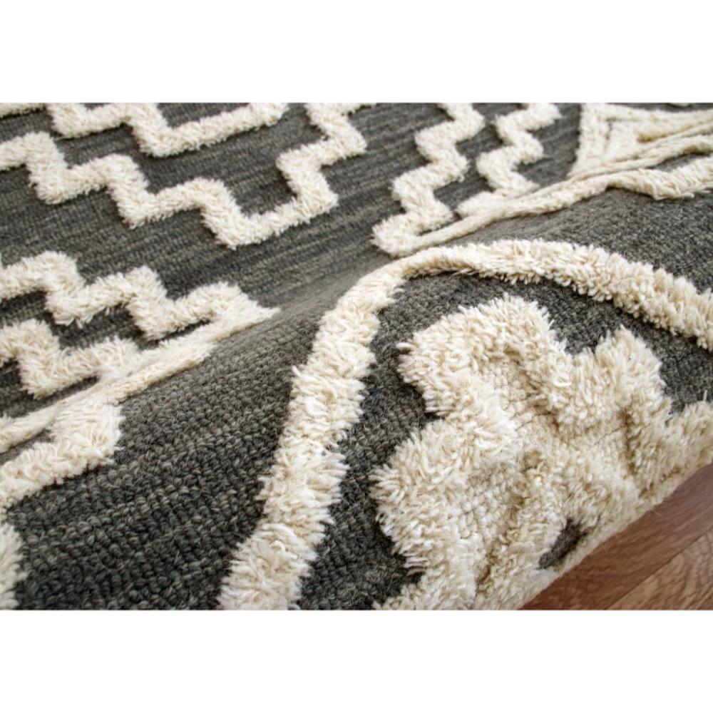 Gray and Cream Tufted Geometric Wool Round Area Rug, 6 ft.