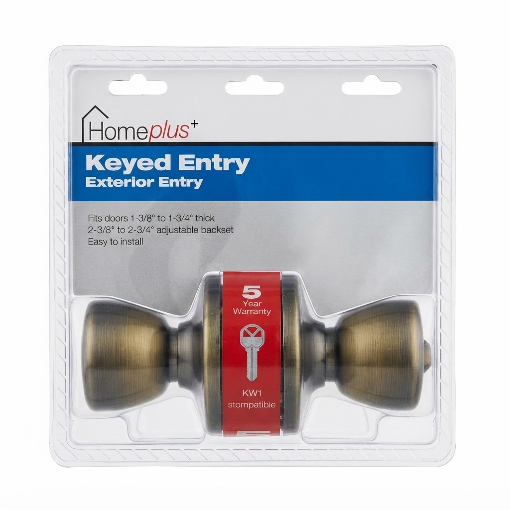 Home Plus  Antique Brass Entry Lockset 1 3/4 in.
