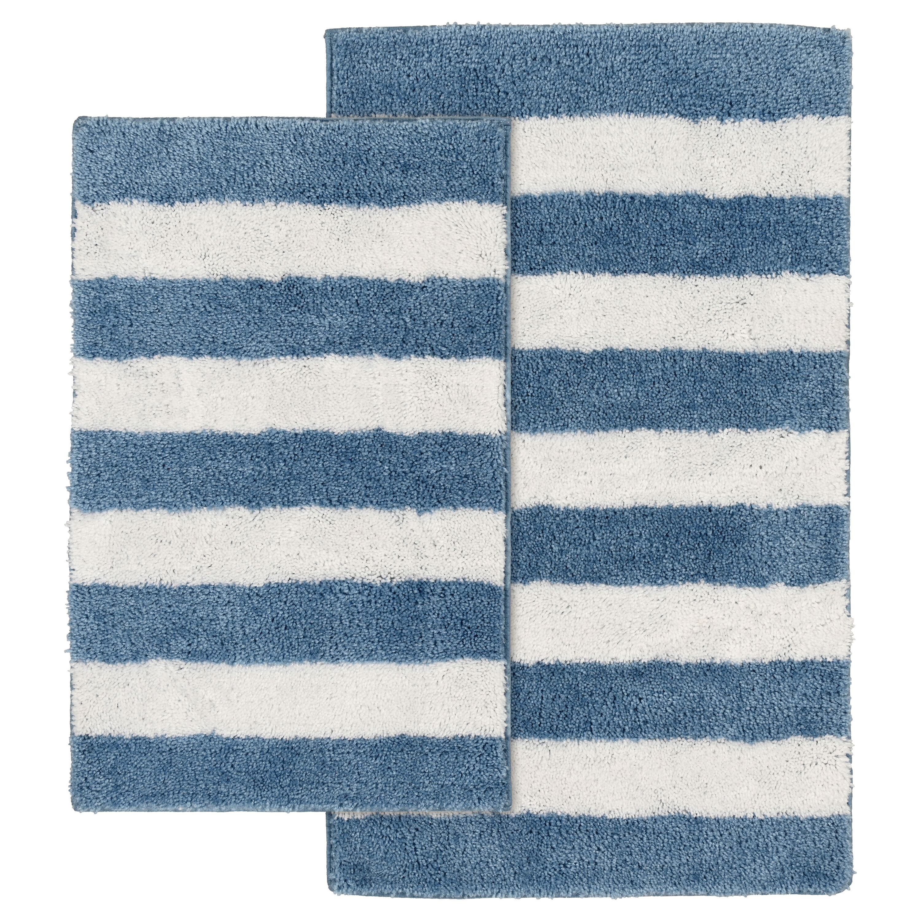 Basin Blue and White Striped Washable Nylon Bath Rug Set