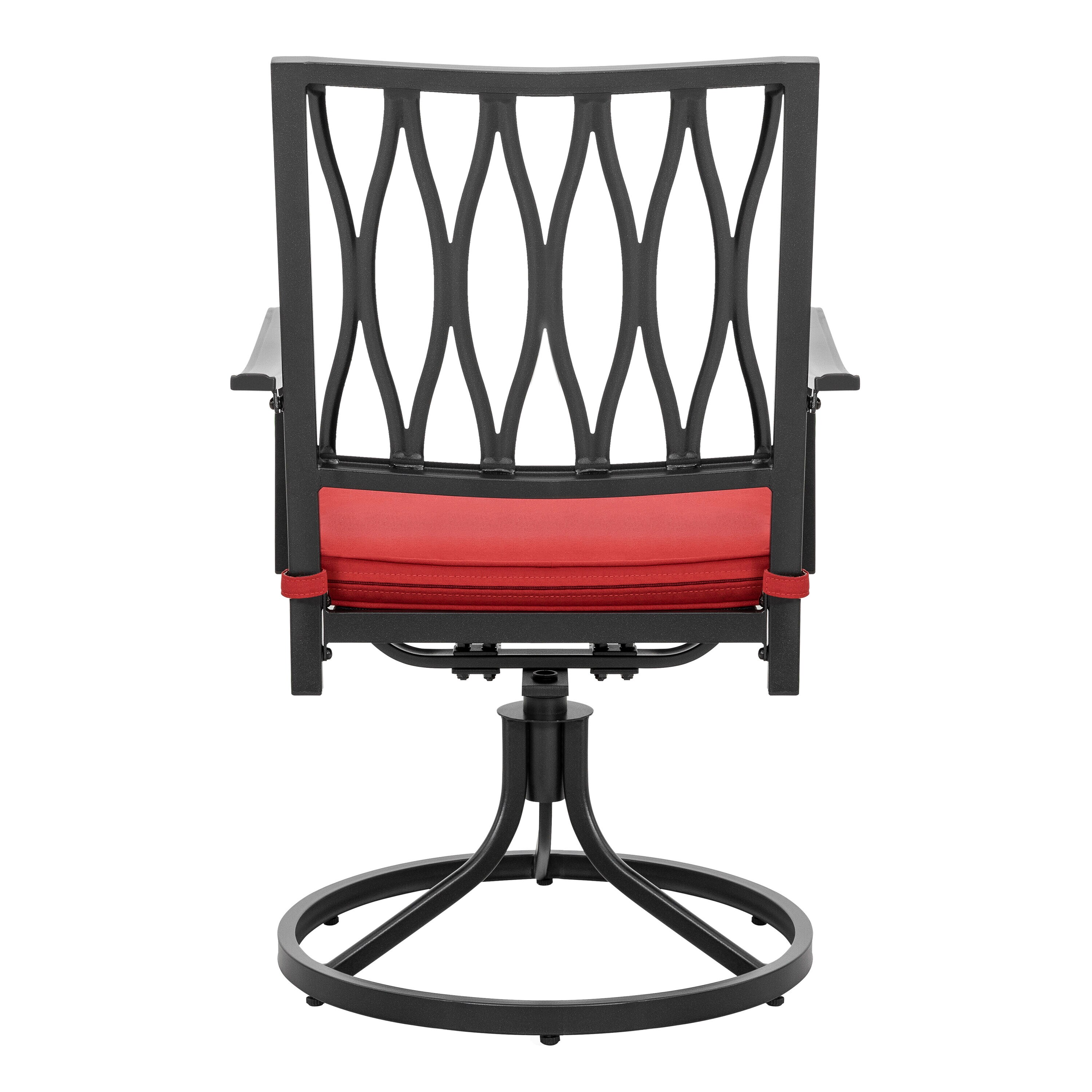 Black and Red Iron Swivel Dining Chairs with Cushions, Set of 2