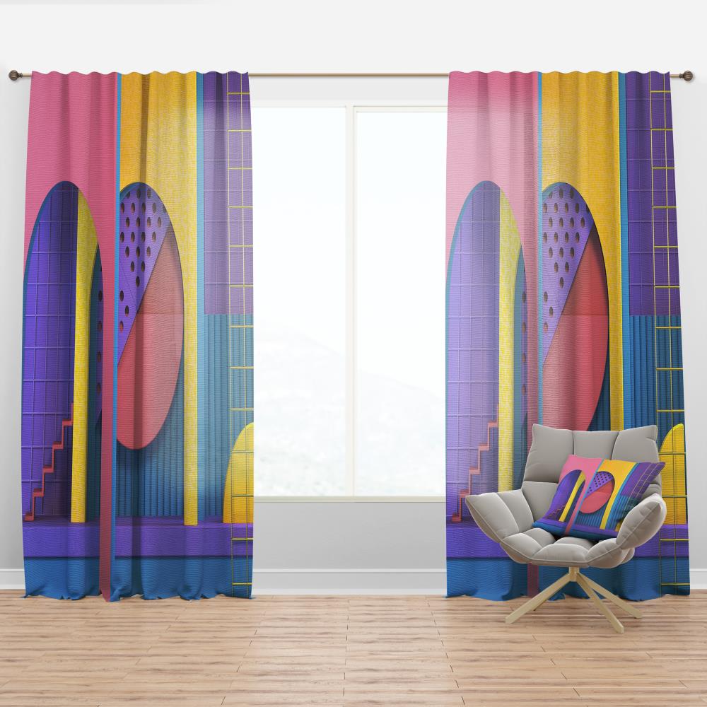 Designart CTN24177-52-84 84-Inches Blue Geometric Room darkening Thermal lined Rod pocket Single curtain panel