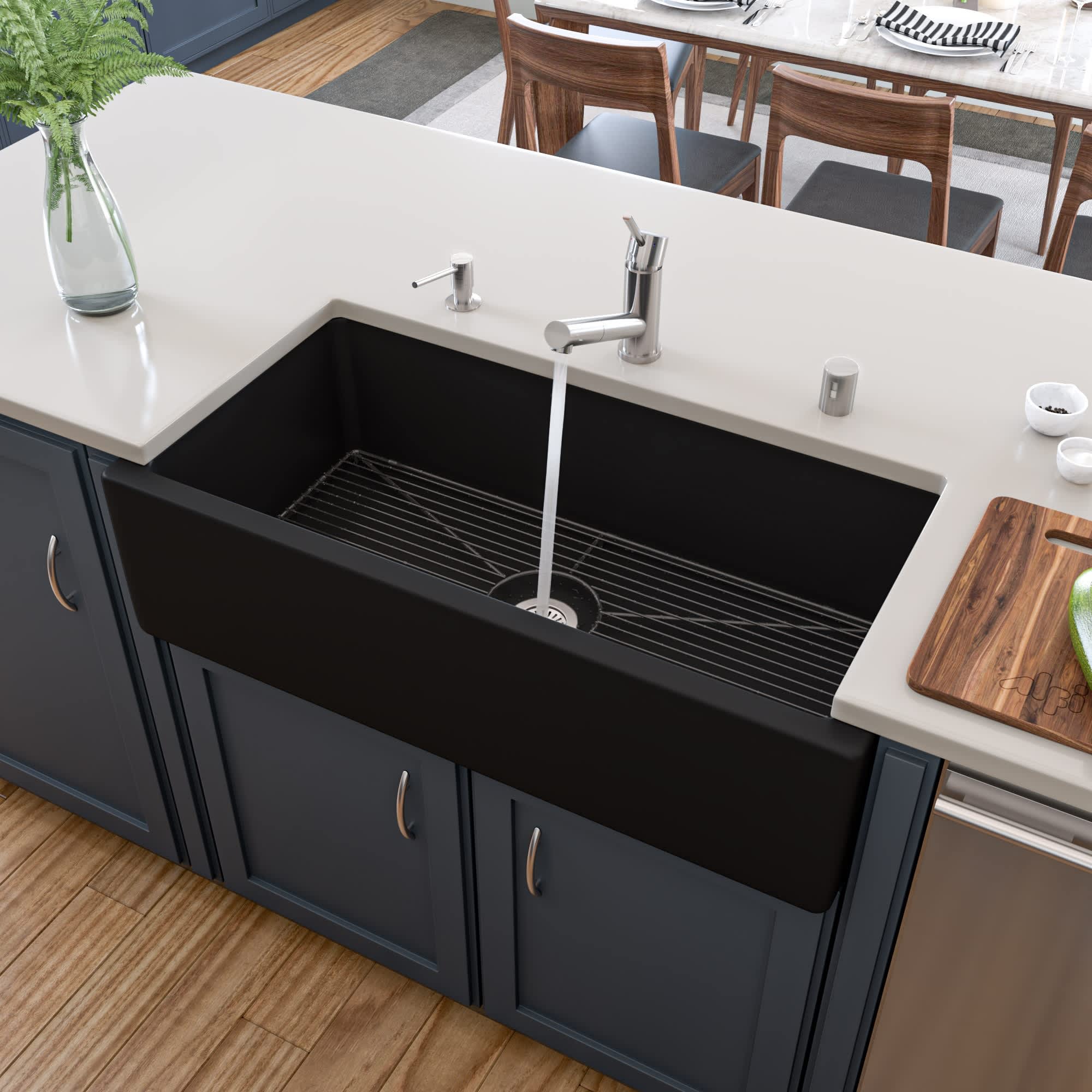 ALFI AB3618HS-BM AB3618HS-BM 36-in Black Matte Reversible Smooth / Fluted Single Bowl Fireclay Farm Sink
