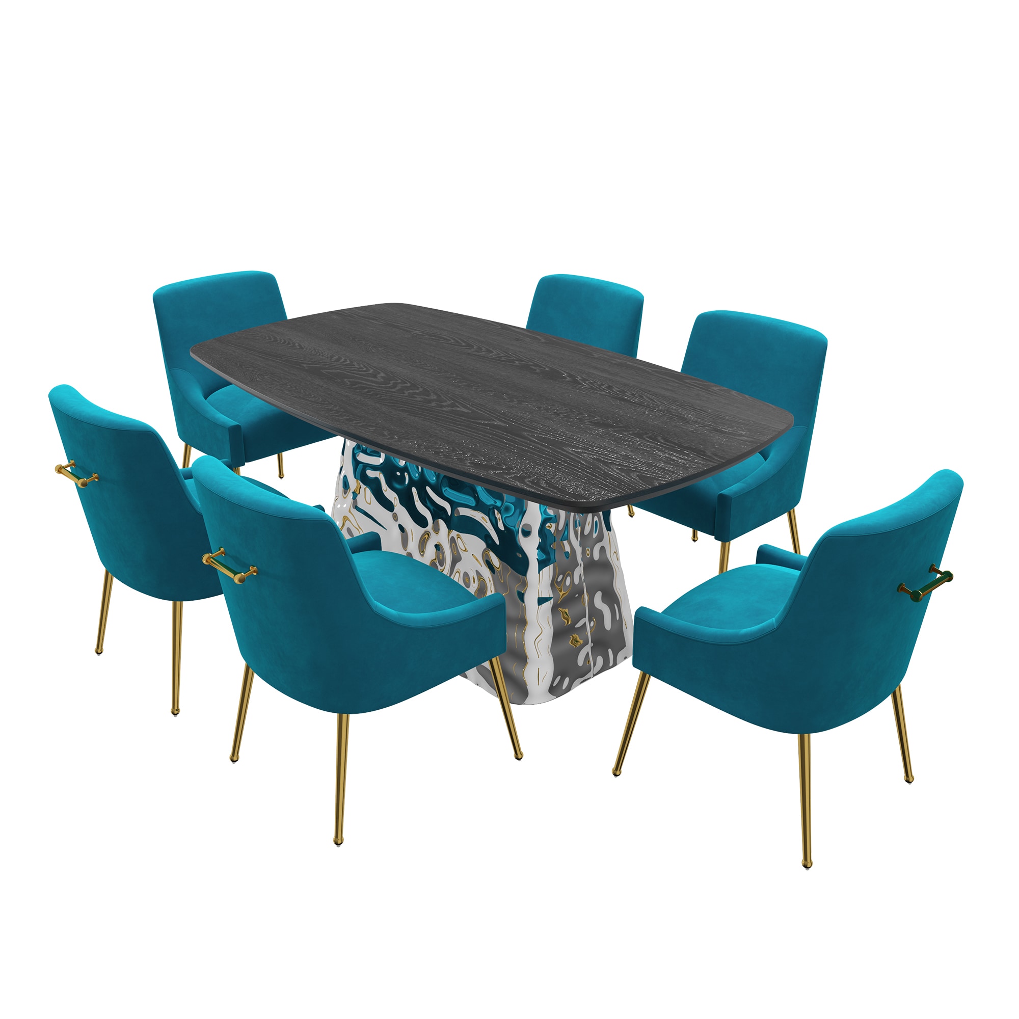 Clihome CL-1676D700LB Light Blue Chair/Black Table Contemporary/Modern Dining Room Set with Rectangular Table ( Seats 6 )