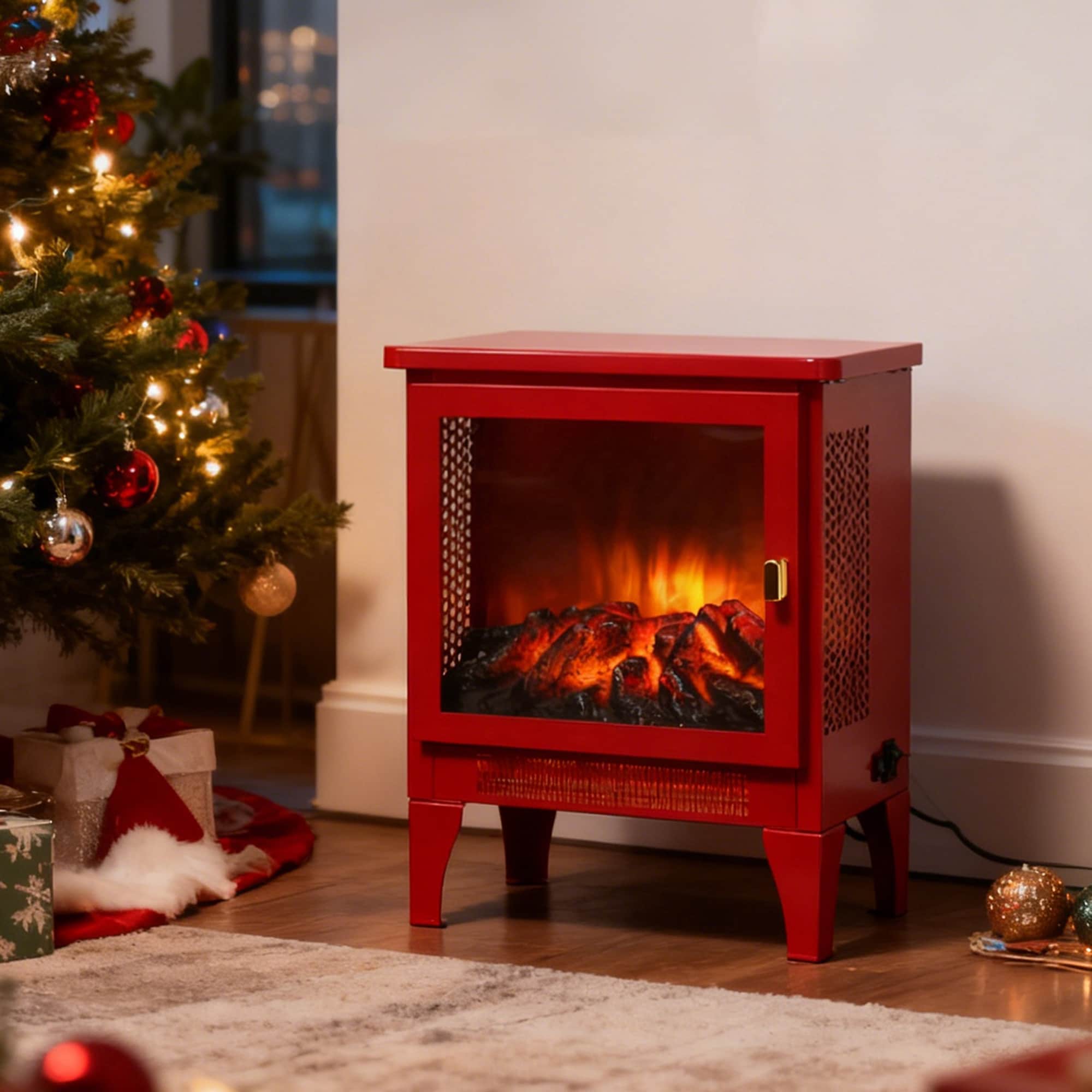 Fun Orange 14.2-in W 5000 -BTU Red Metal Corner or flat wall Fan-forced Electric Stove with Thermostat