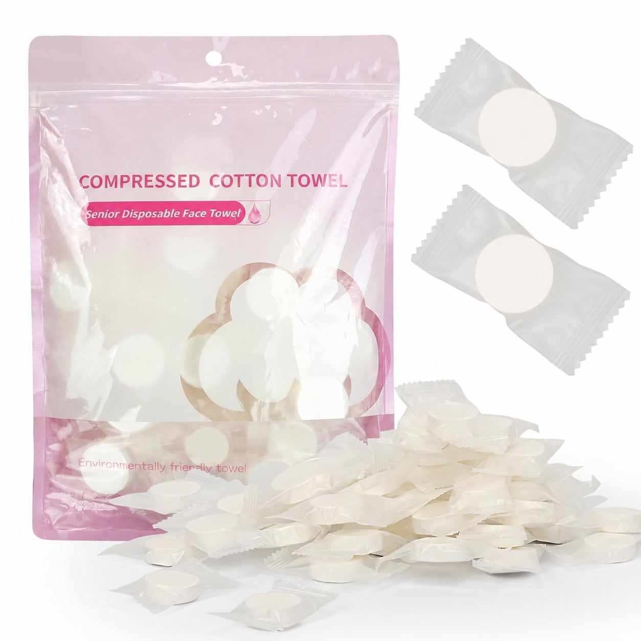 Afoxsos  Compressed Towel Mini Tablets Disposable Cotton Face Towel Coin Tissue for Travel Camping Hiking Facial Wash Hand Wipes Outdoor Use 50