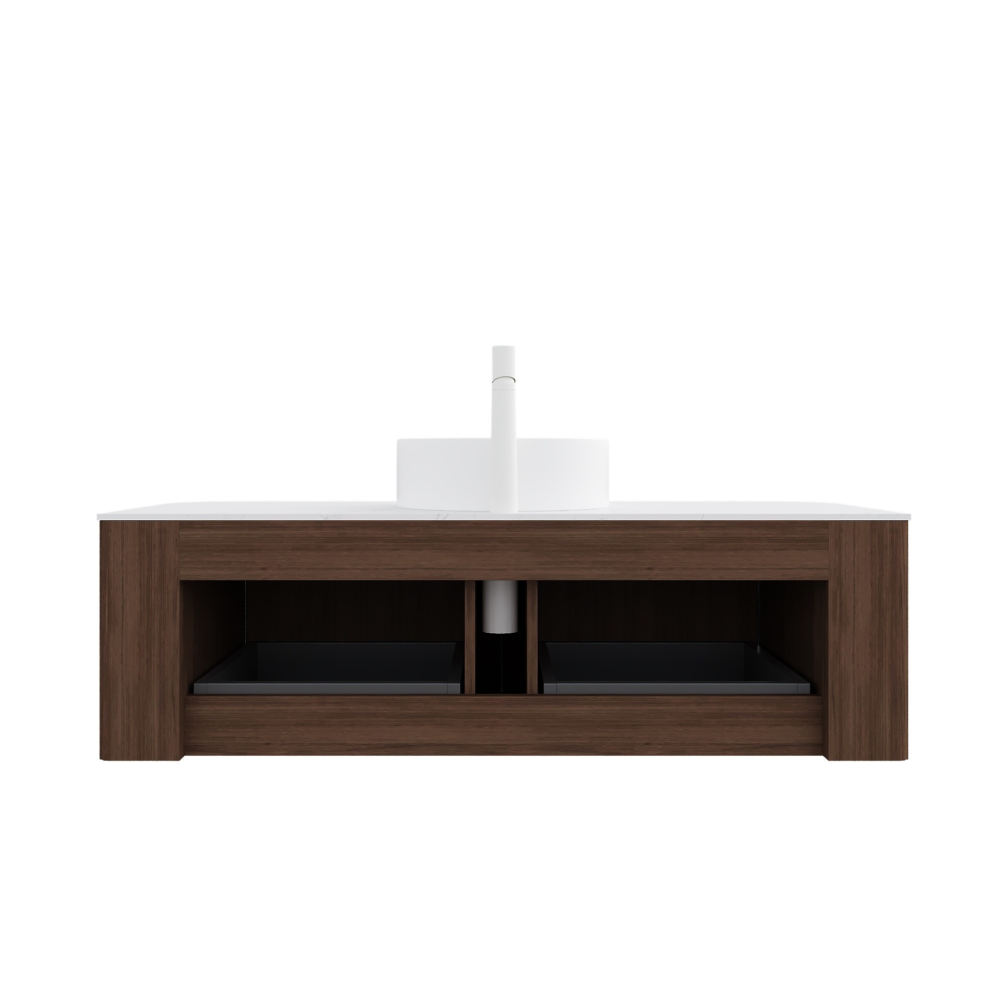 LIVACA - 48 inch Dark Walnut Woodgrain Bathroom Vanity with White Sintered Stone Top and Curved E...