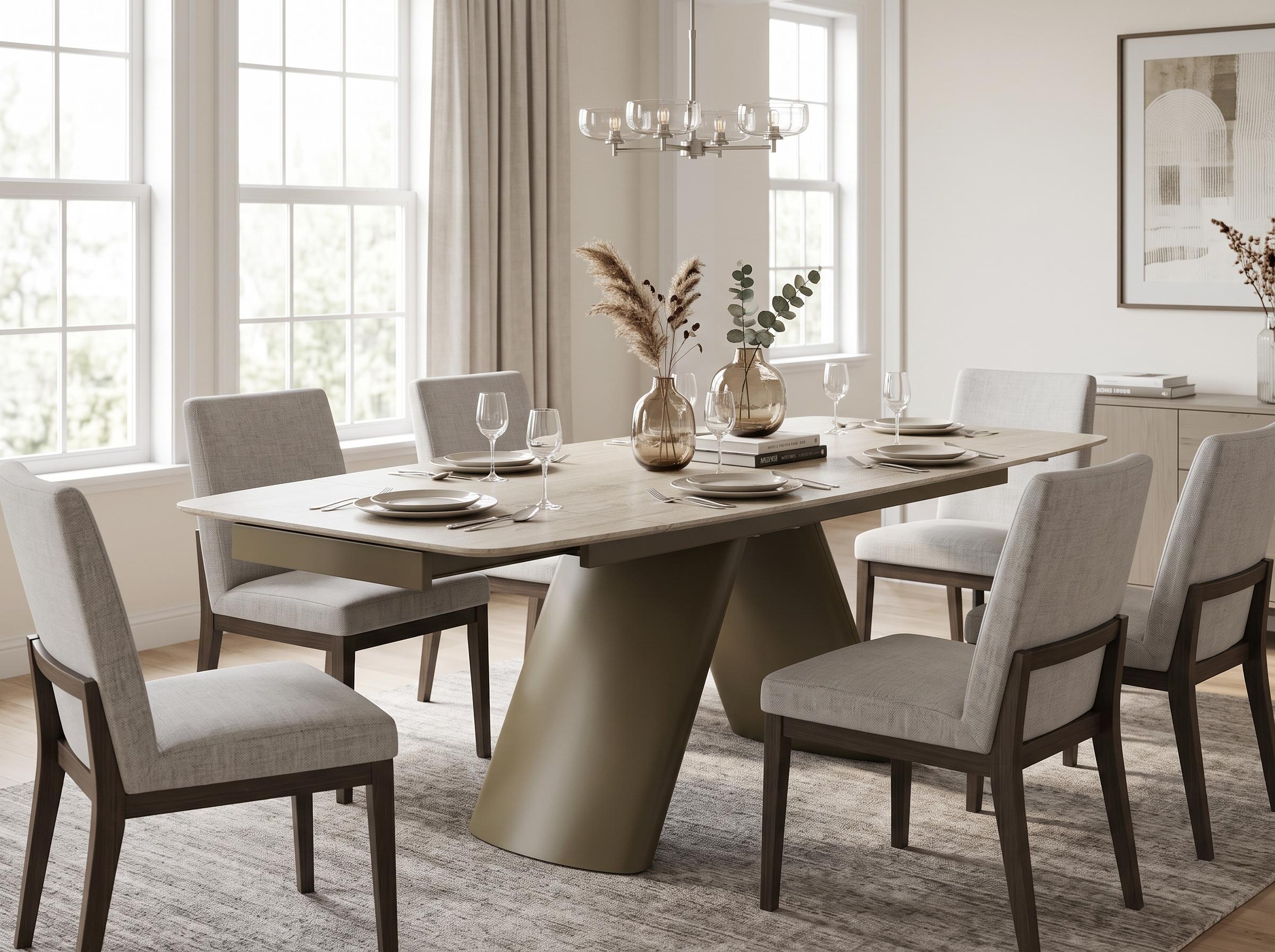 Clihome Dining Table Gray Contemporary/Modern Extending Iron Dining Table, with Gray Finish and Iron Pedestal Base 94.47-in L x 29.53-in H