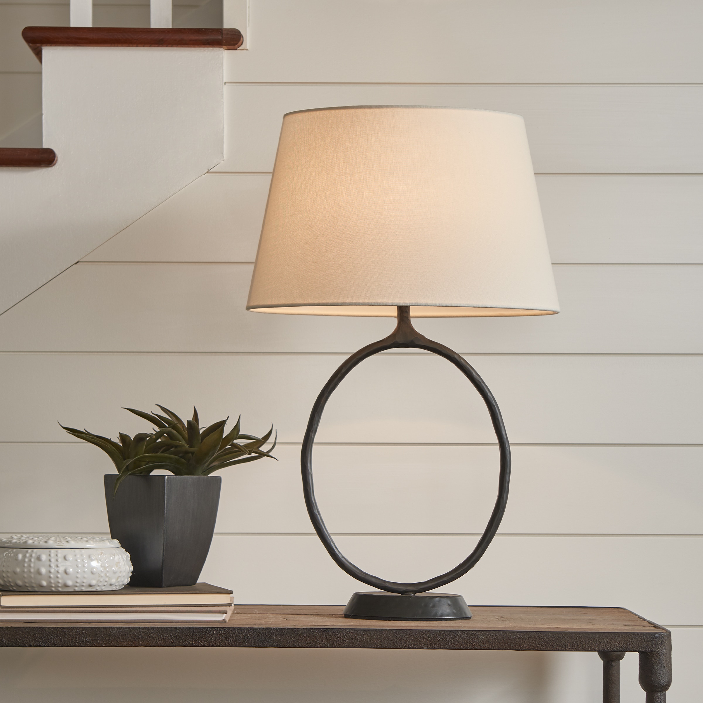 Generation Lighting ET1001AI1 ED Ellen DeGeneres Indo 26.625-in Aged Iron LED Table Lamp with Fabric Shade