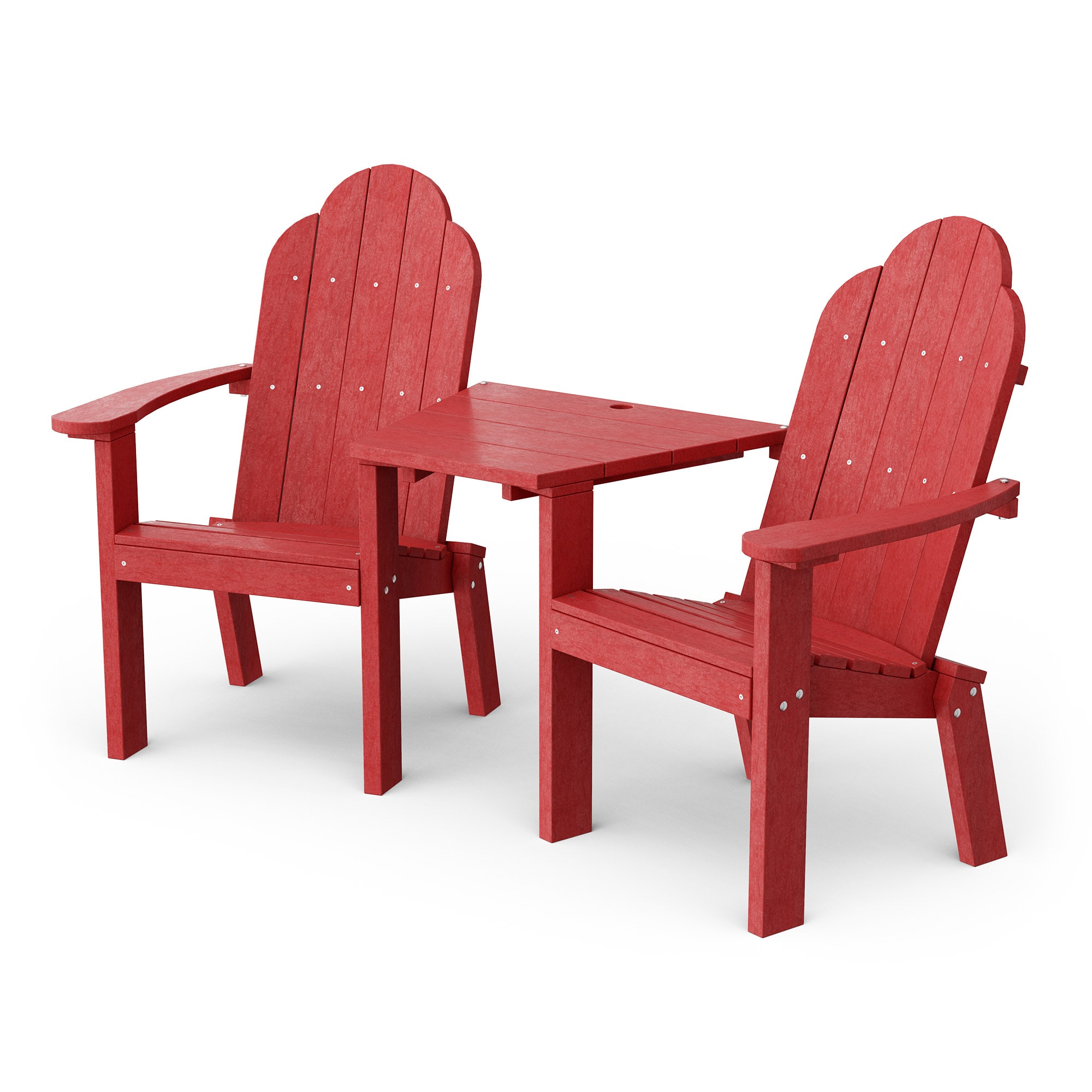Wildridge LCC-229-CR Classic Tete-A-Tete Set of 2 Cardinal Red HDPE Frame Stationary Adirondack Chair with Slat Seat