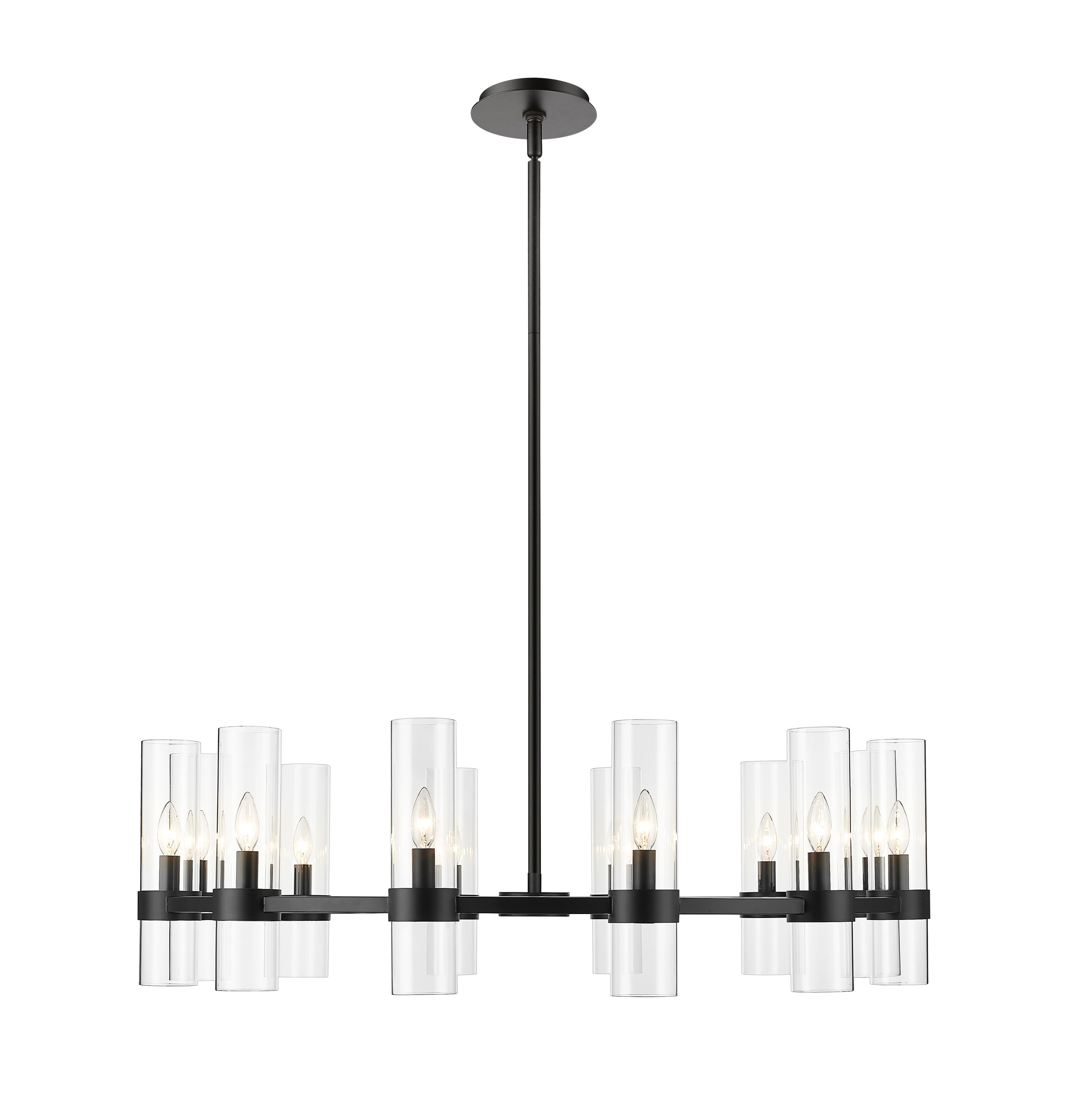 Datus Matte Black Iron Wagon Wheel Chandelier with Clear Glass Uplights