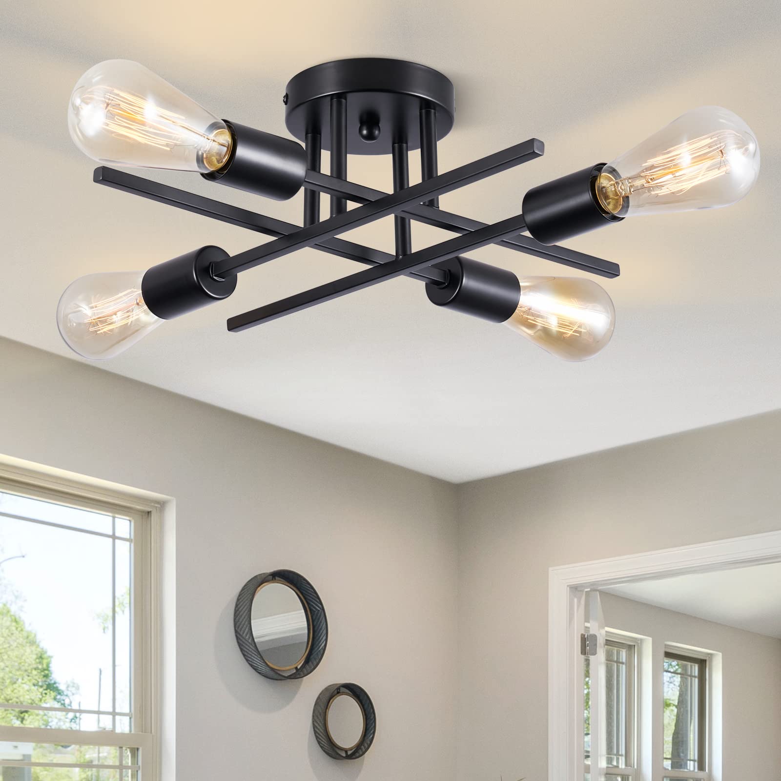 IUEST  Sputnik Chandeliers Modern Semi Flush Mount Ceiling Light with E26 Base Mid Century Industrial Kitchen Farmhouse Light Fixtures for Bedroom