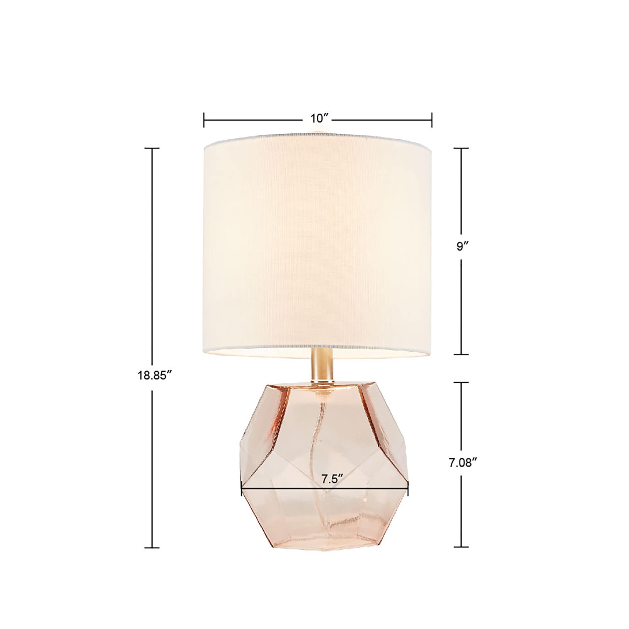 Pink Geometric Glass Table Lamp with White Drum Shade
