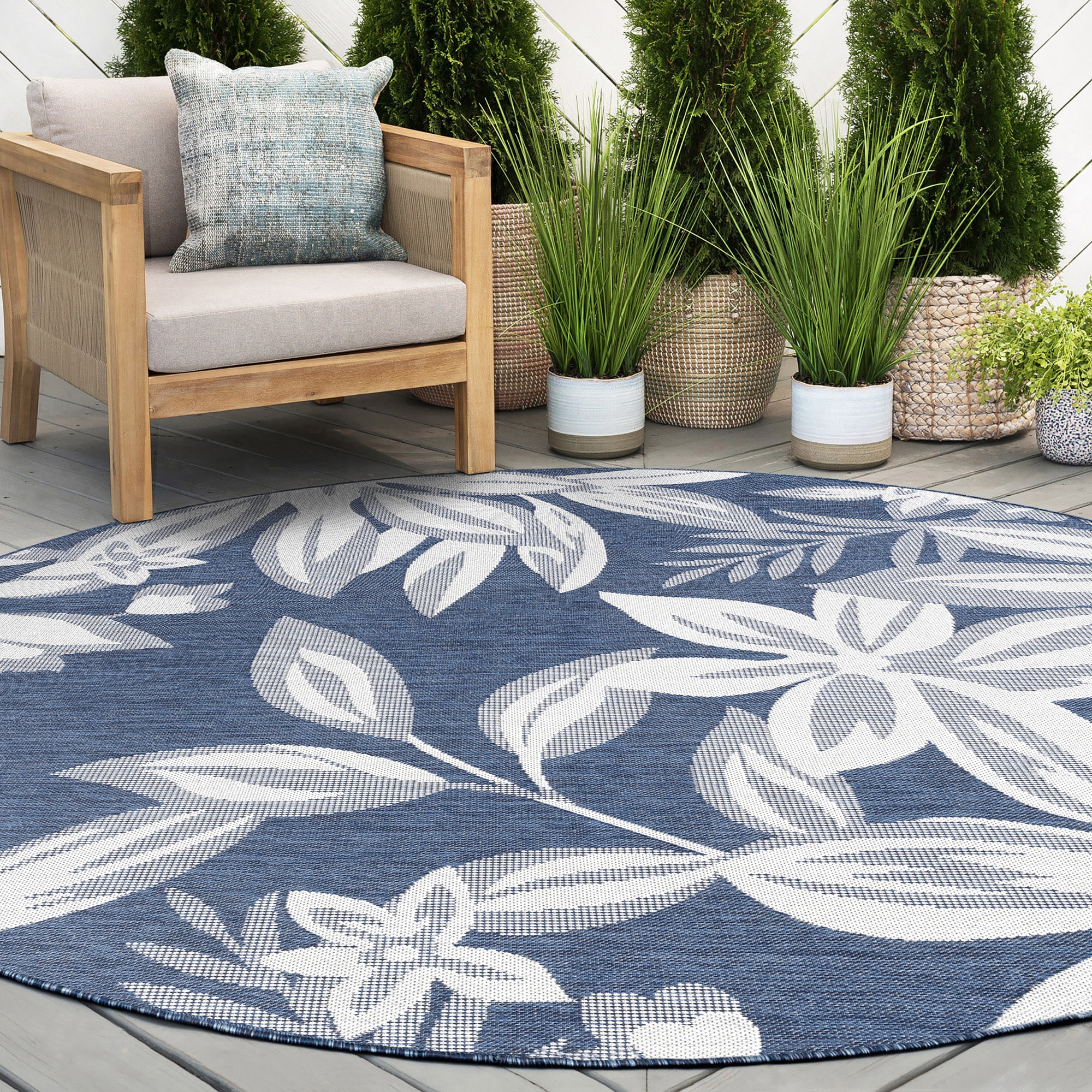 Tayse ECO1705 6RND Eco 6 x 6 (ft) Flatweave Polypropylene Navy Round Indoor/Outdoor Area rug