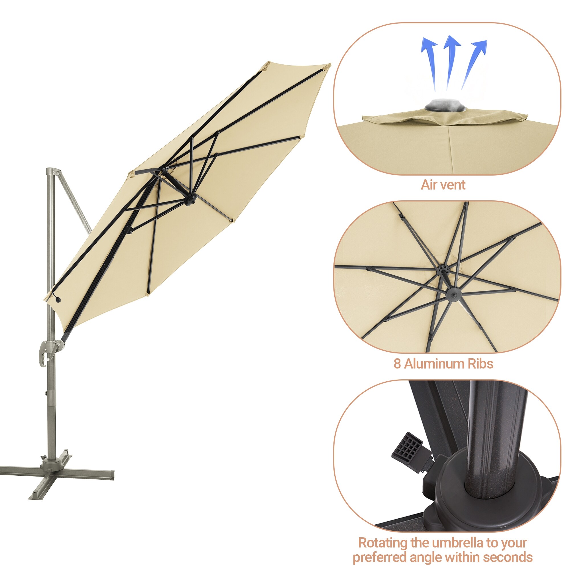 ACEGOSES 11-ft Aluminum Round No-tilt Cantilever Patio Umbrella in the ...