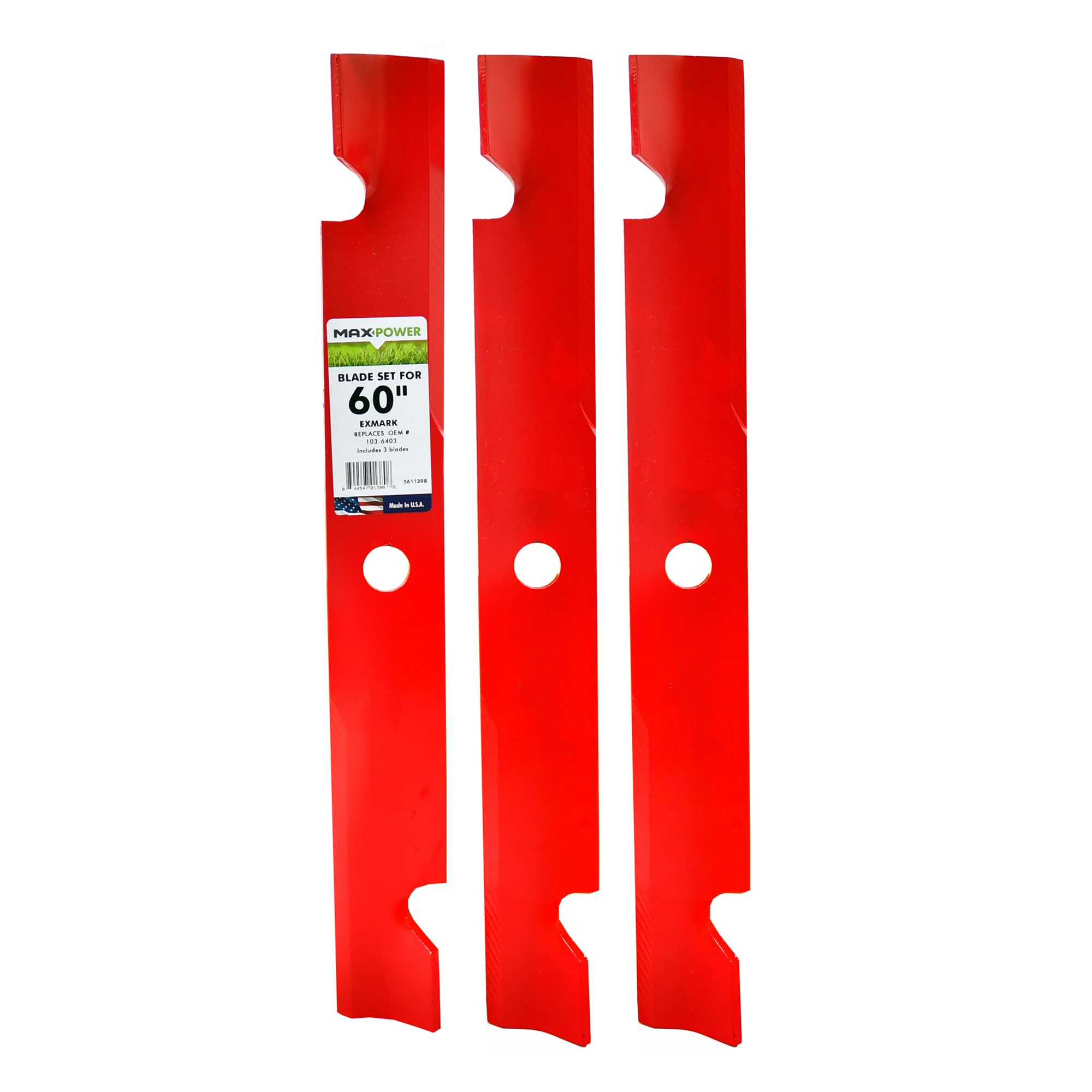MaxPower 561139B 60-in Deck Standard Mower Blade for Riding Lawn 3 -Pack