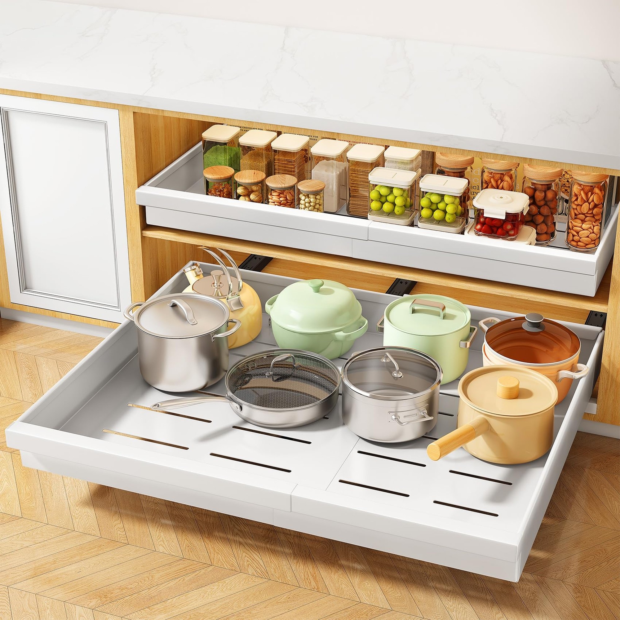 Numhew 13.6 to 24 in Expandable 1 Pack White Pull Out Cabinet Organizer