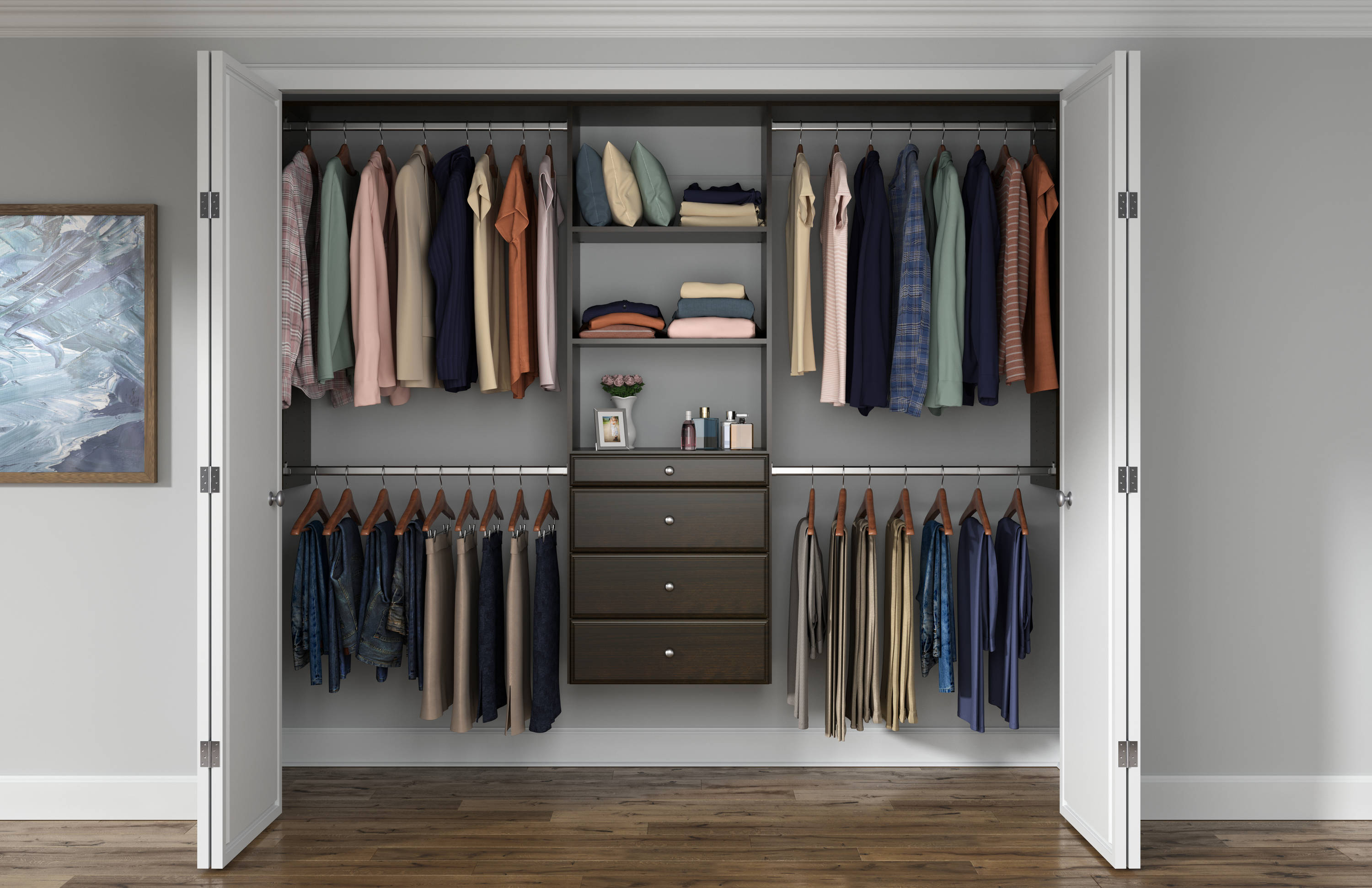 Hanging Closet Organizers - Closet Storage and RV Closet Organizer - Grey with Black Metal Rod - 3 Shelves