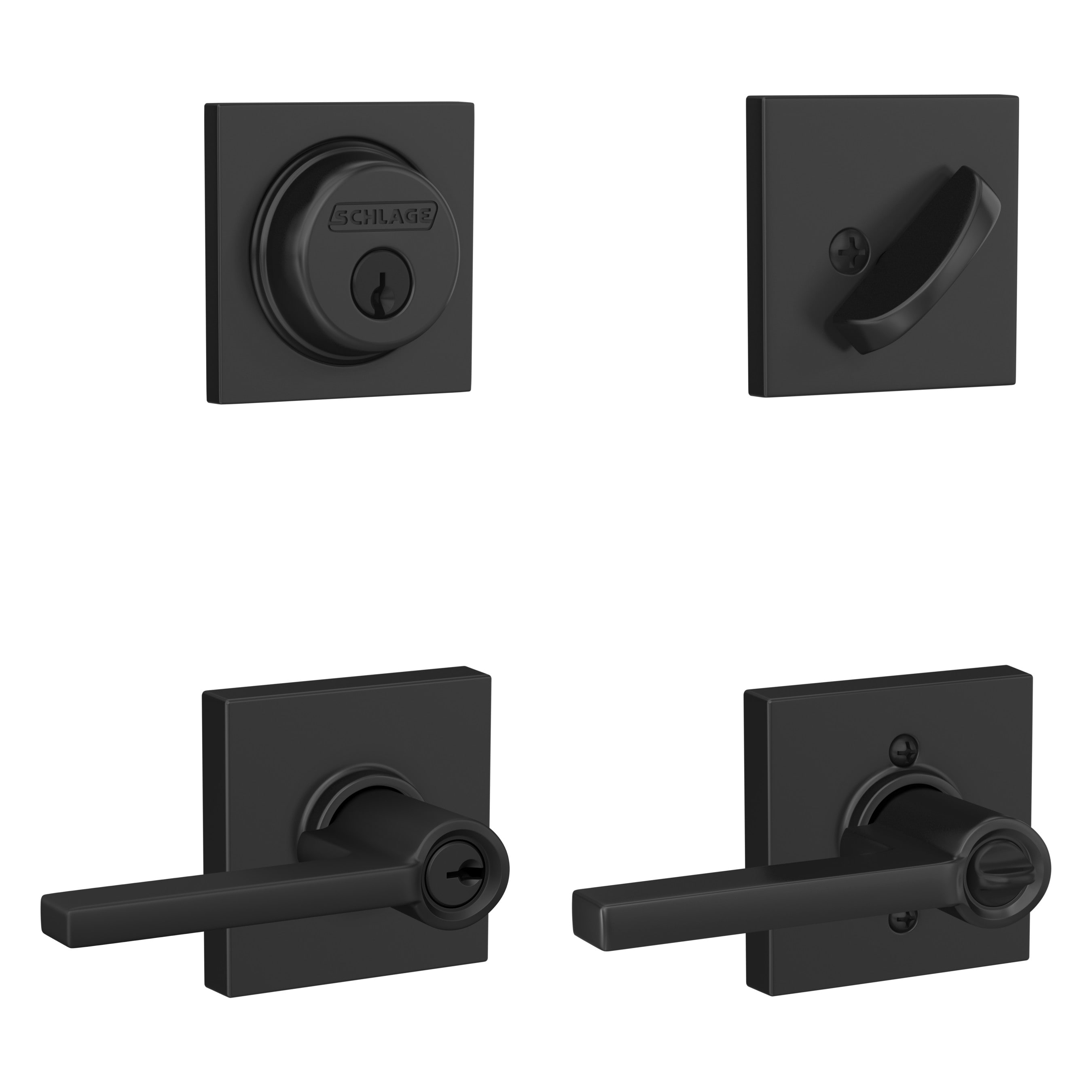 Schlage FB55N G LAT 622 COL Latitude-Collins Matte Black Single-Cylinder Exterior Keyed Entry Door Handle Combo Pack