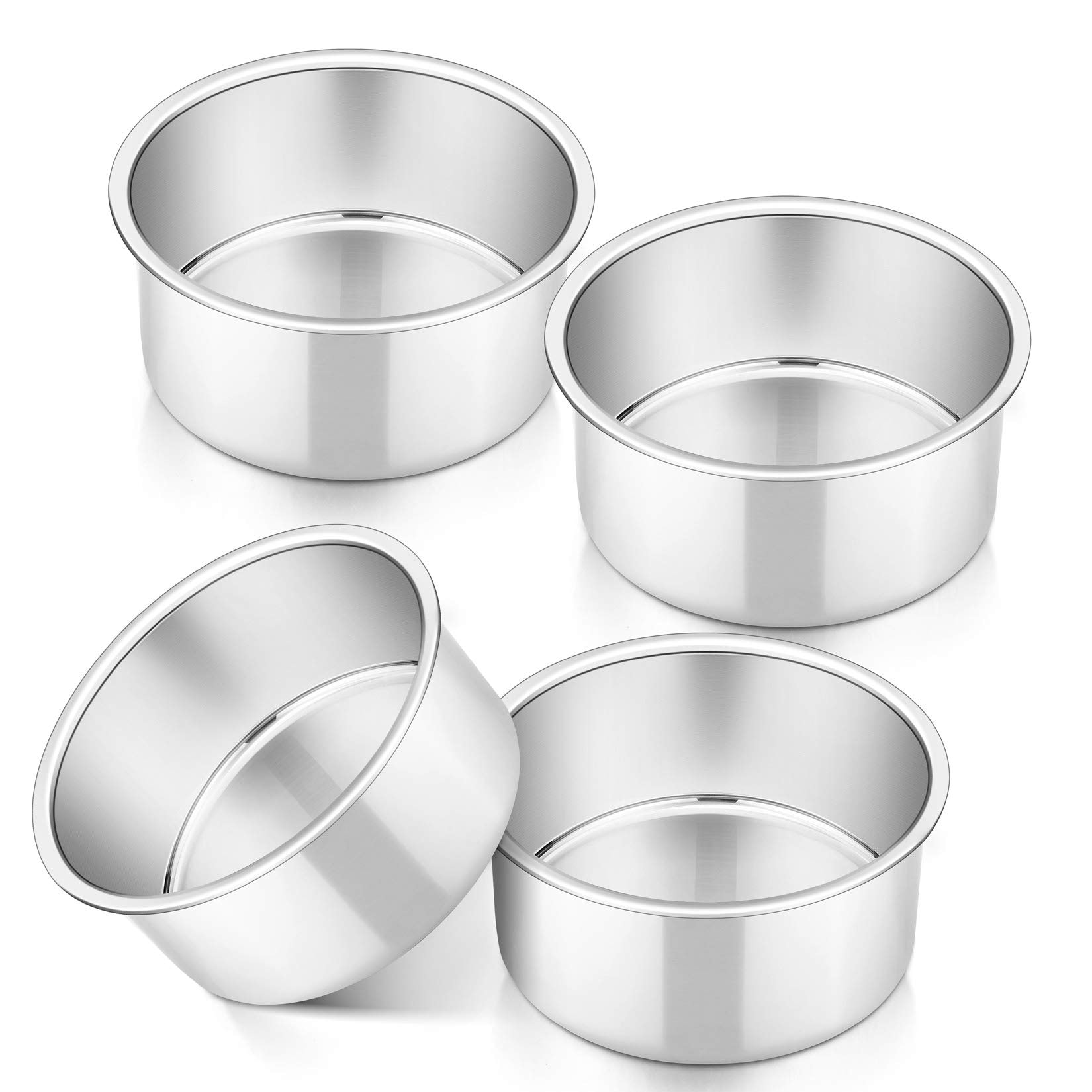Afoxsos  Stainless Steel Cake Pan Set of 4 Round Mini Cake Pans Leakproof Easy Clean Mirror Finish 4 Inch durable home and