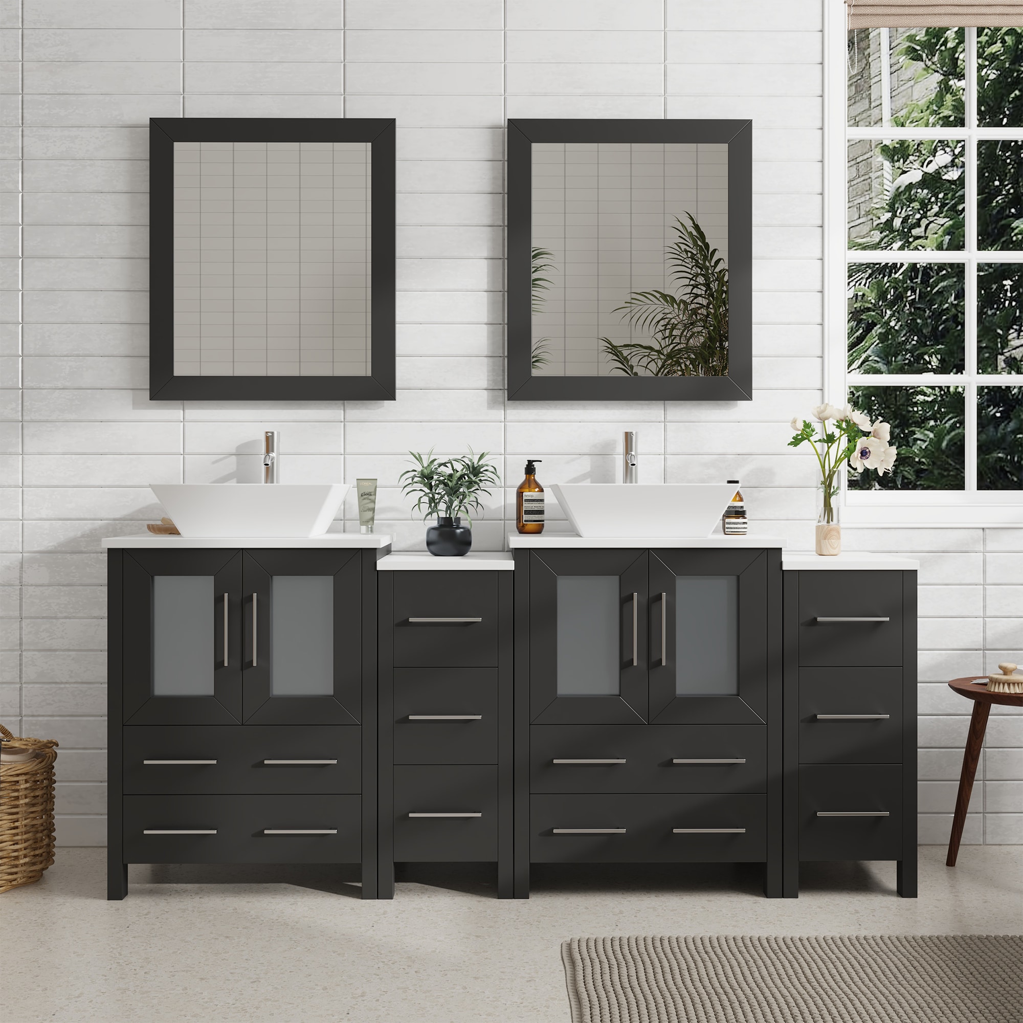Vanity Art VA3124-72E Ravenna 72-in Espresso Double sink Bathroom Vanity with White Engineered marble Top (Mirror Included)