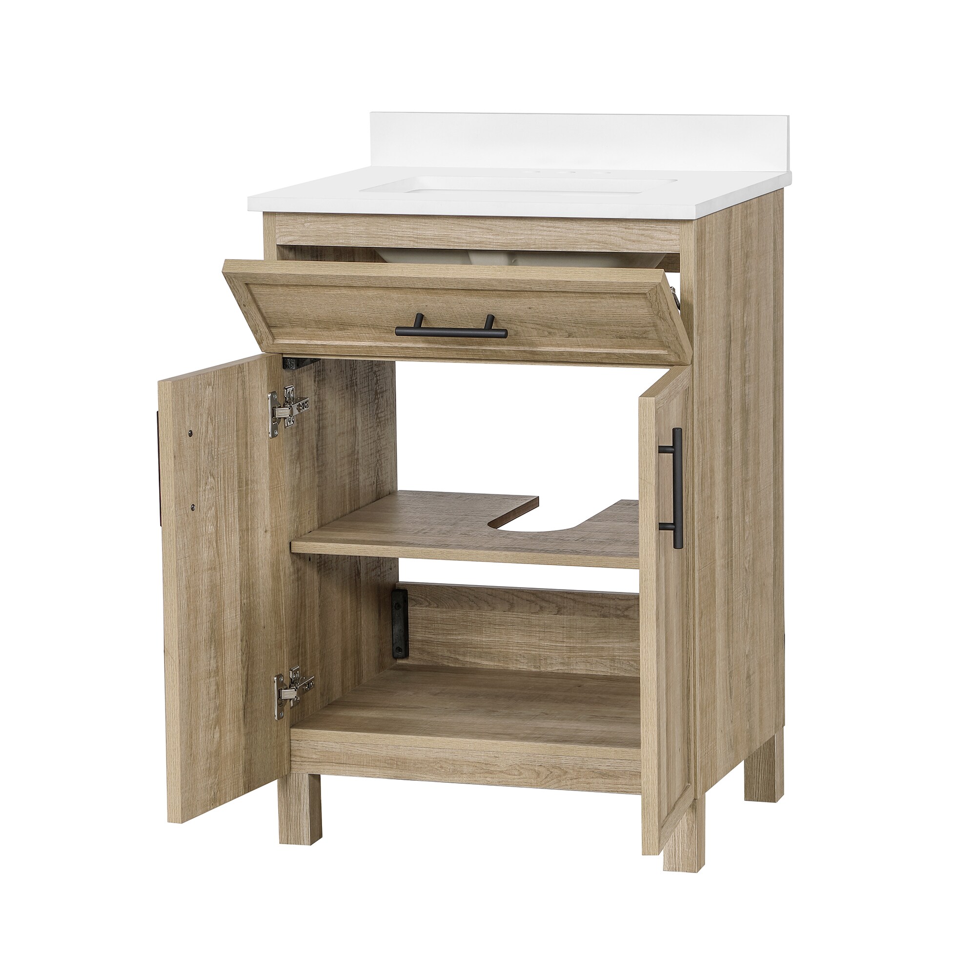 Style Selections Dolton 24-in Natural Oak Undermount Single Sink Bathroom Vanity with White Engineered Stone Top (Mirror Included)