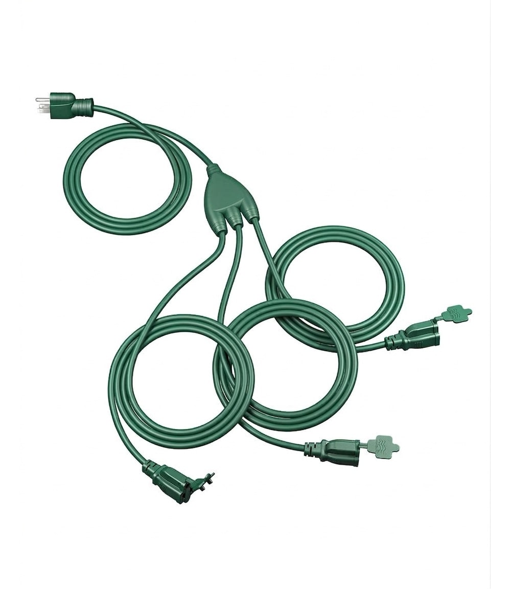 Misopily  25 Foot Outdoor Extension Cord 3 Outlet Green Power Splitter Weatherproof 16 AWG SJTW Flexible Wire with Safety Covers for Landscape