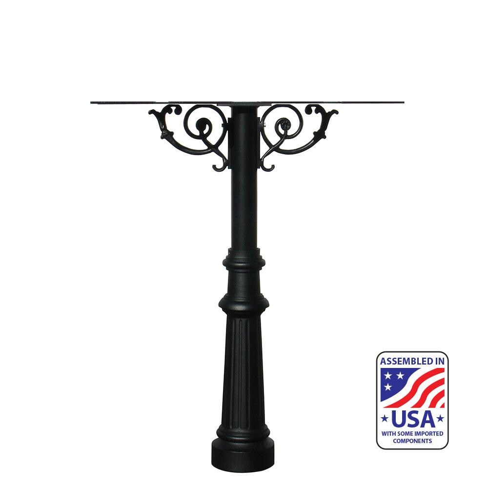 QualArc QUAL1749  HPWS4-US-800 6 in. The Hanford QUAD Mailbox Post System with Scroll Supports- Black