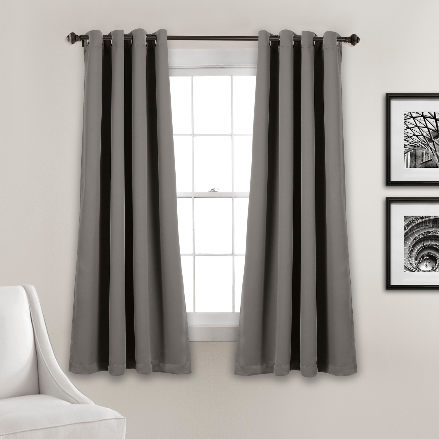 Lush Decor 21T013371 45-Inches Dark Gray Blackout Grommet Curtain panel pair