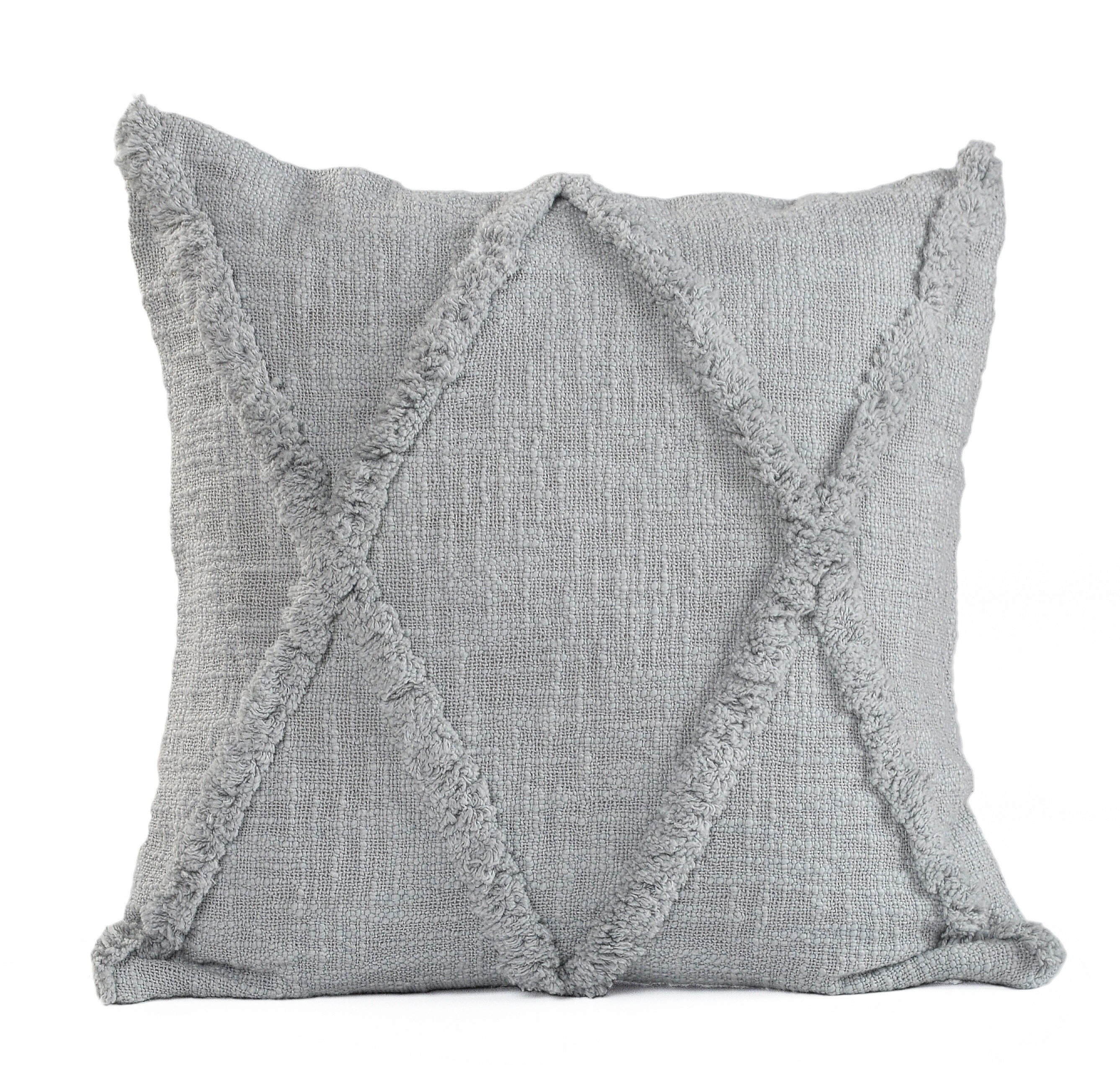 Gray Diamond Tufted Cotton Square Throw Pillow, 18"