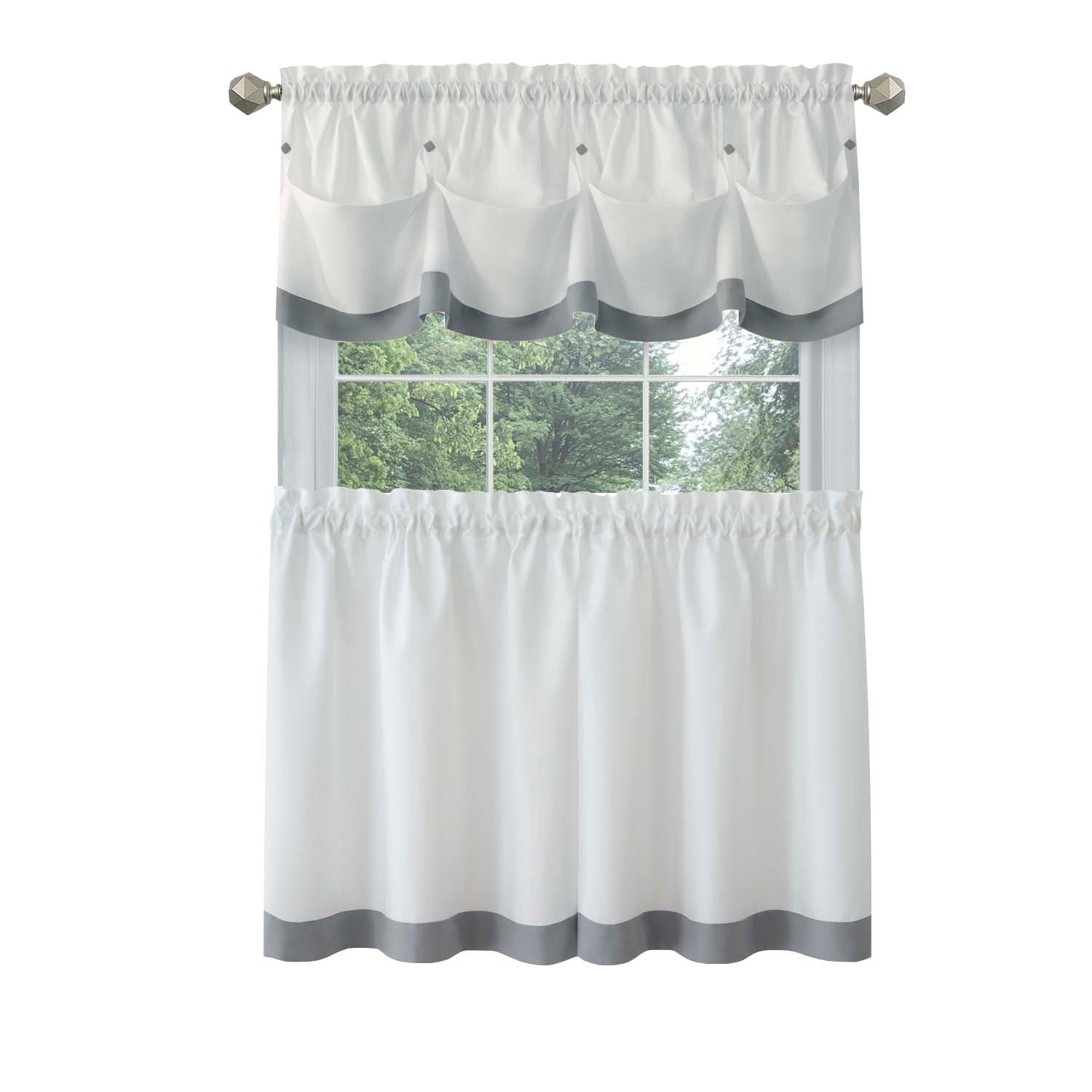 Achim LATV24GY12 Lana 24-Inches Grey Polyester Rod pocket Valance and tier set